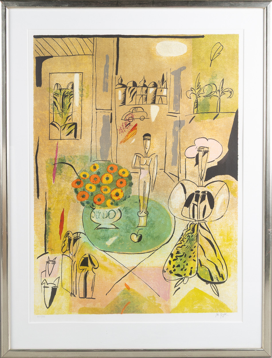 MADELEINE PYK. Komposition, färglitografi.