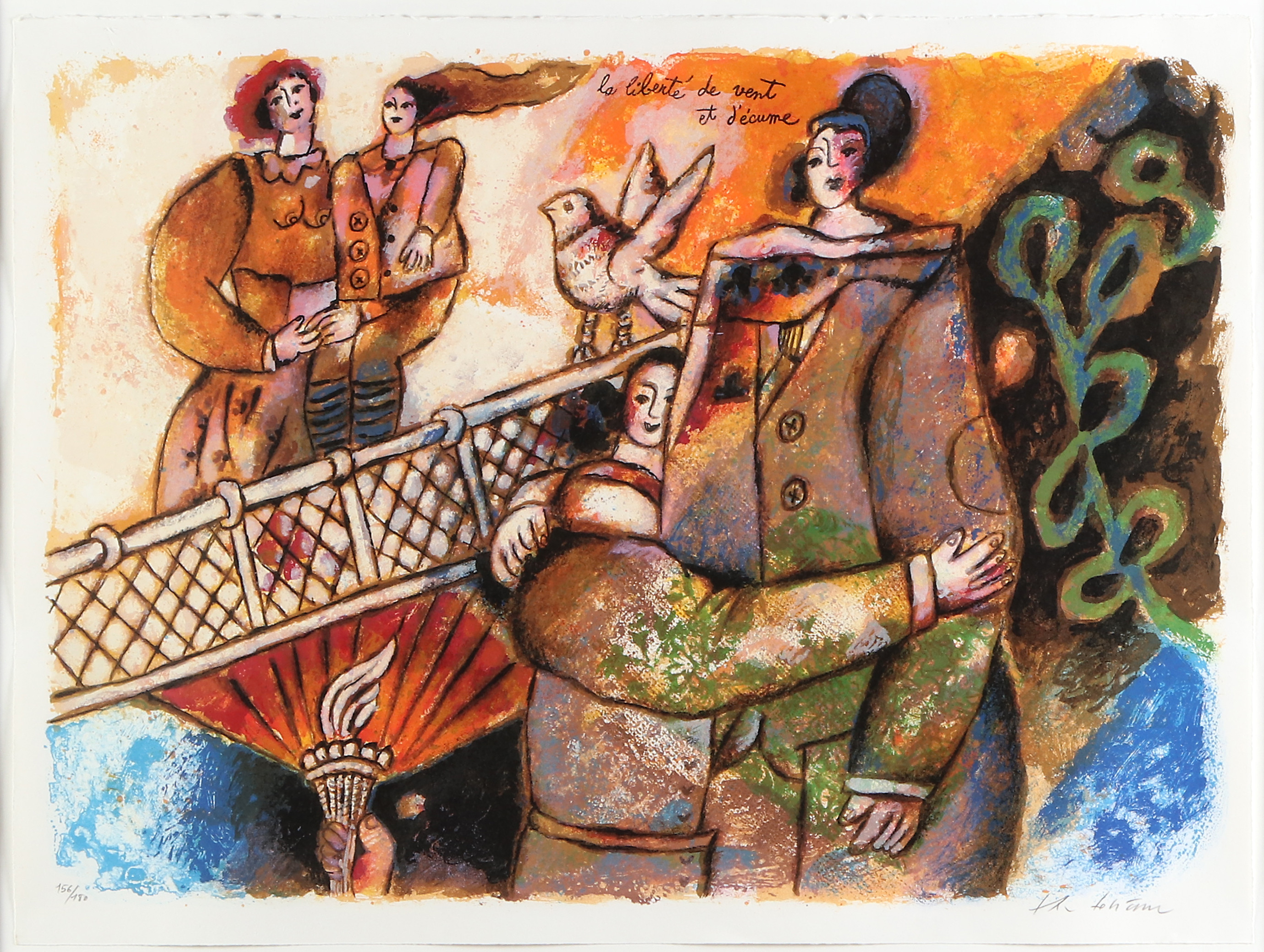THEO TOBIASSE. Litografi, 156/180. "La liberté de vent et d'e'cume". Signerad.