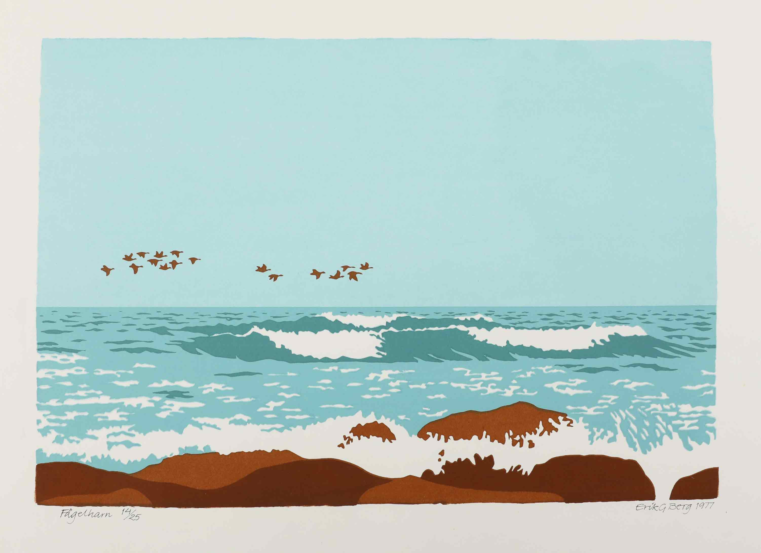 ERIK GUSTAV BERG (1935-2025). serigrafi, Fågelharn, signerad, numrerad 14/25, daterad 77.