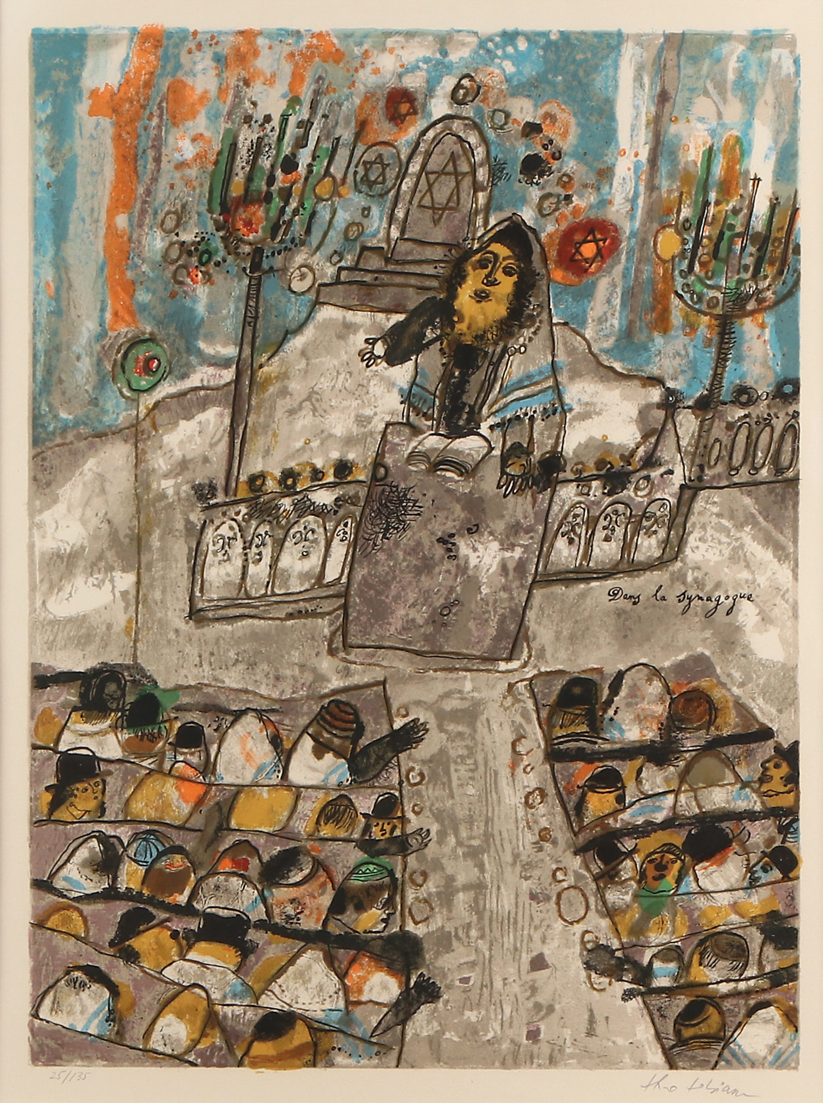 THEO TOBIASSE. Litografi, 25/135. "Dans la synagogue". Signerad.