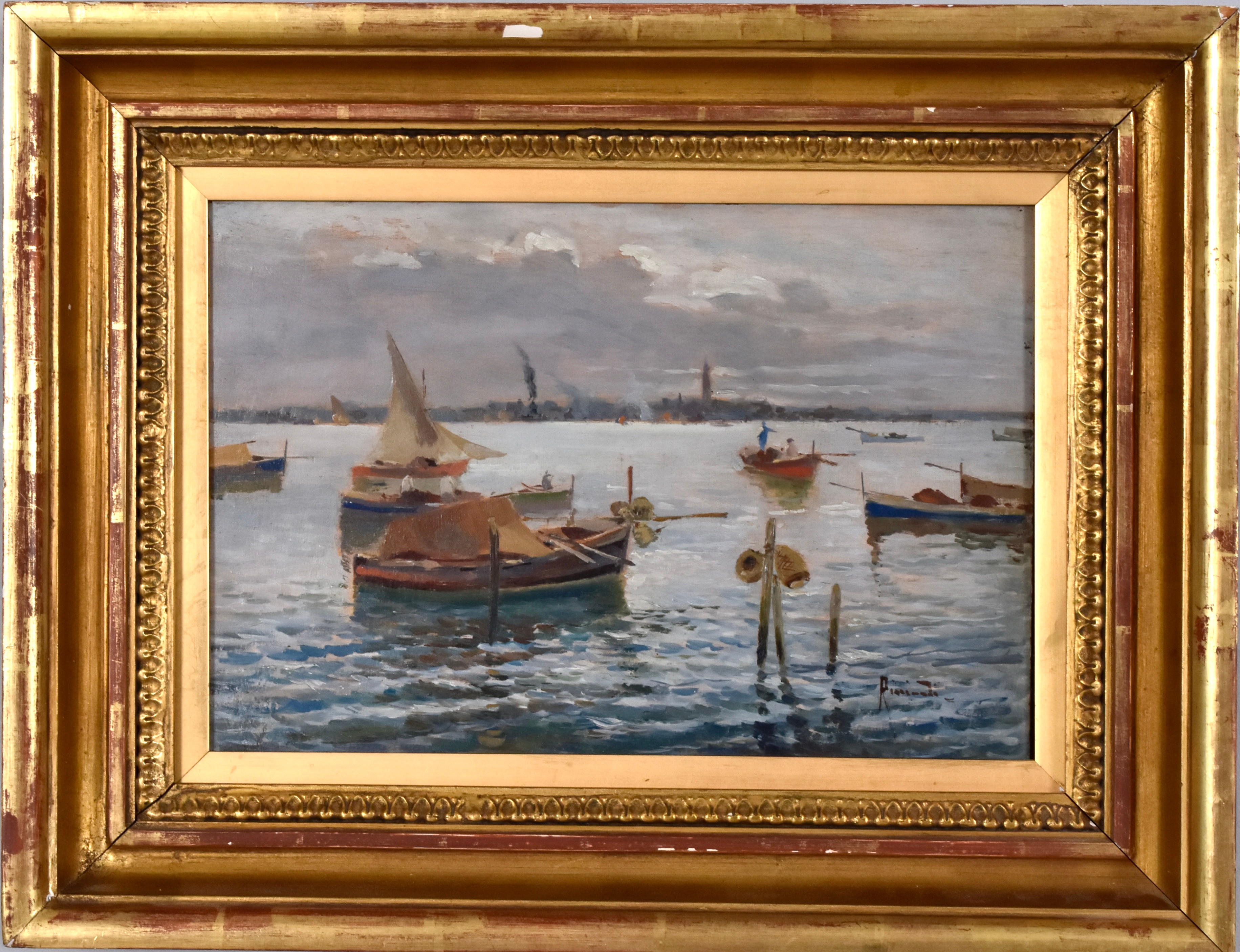 OSCAR RICCIARDI. oljemålning på pannå, "Napoli del Mare".