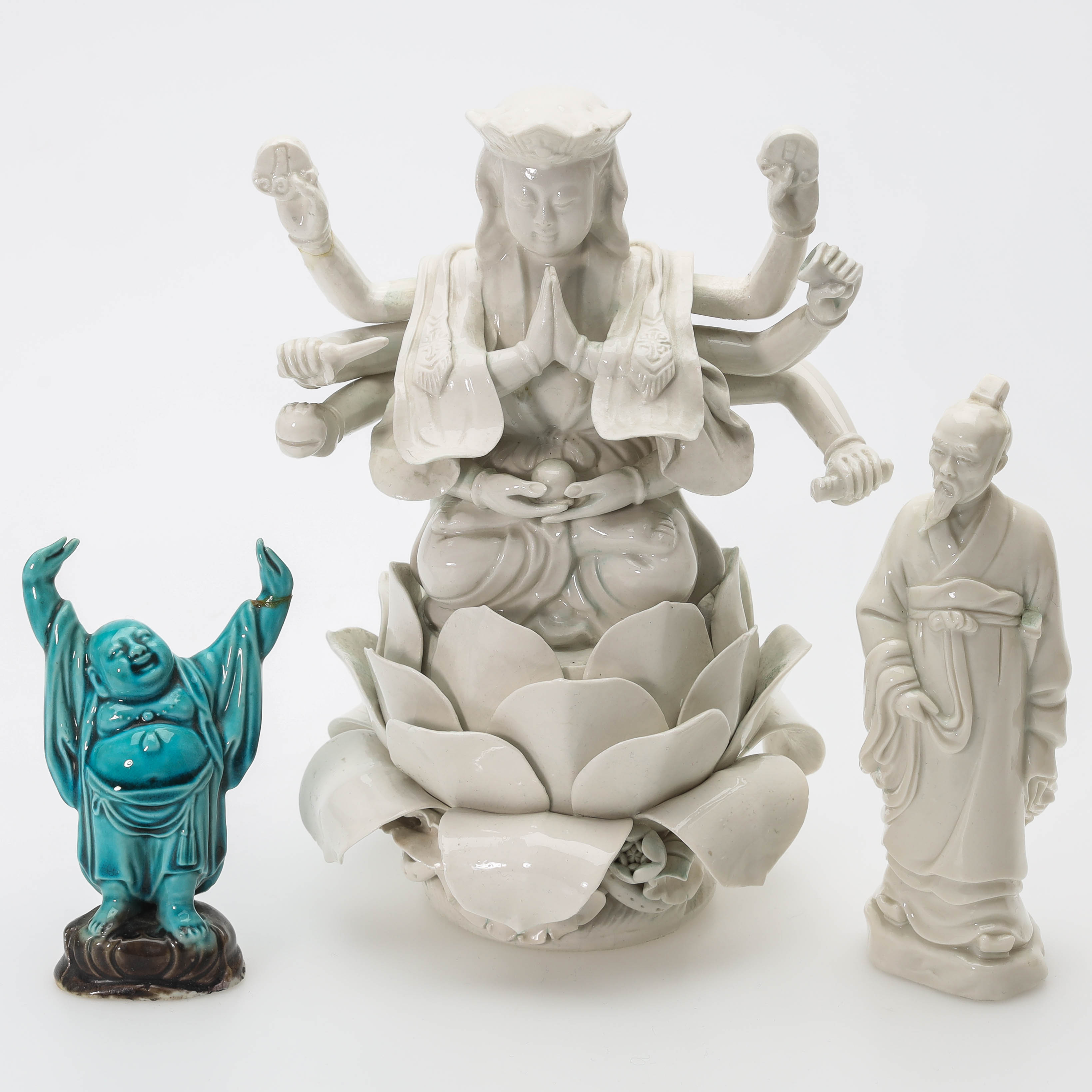 FIGURINER, 3 st, porslin, Buddha, Samuraj & Guanyin.