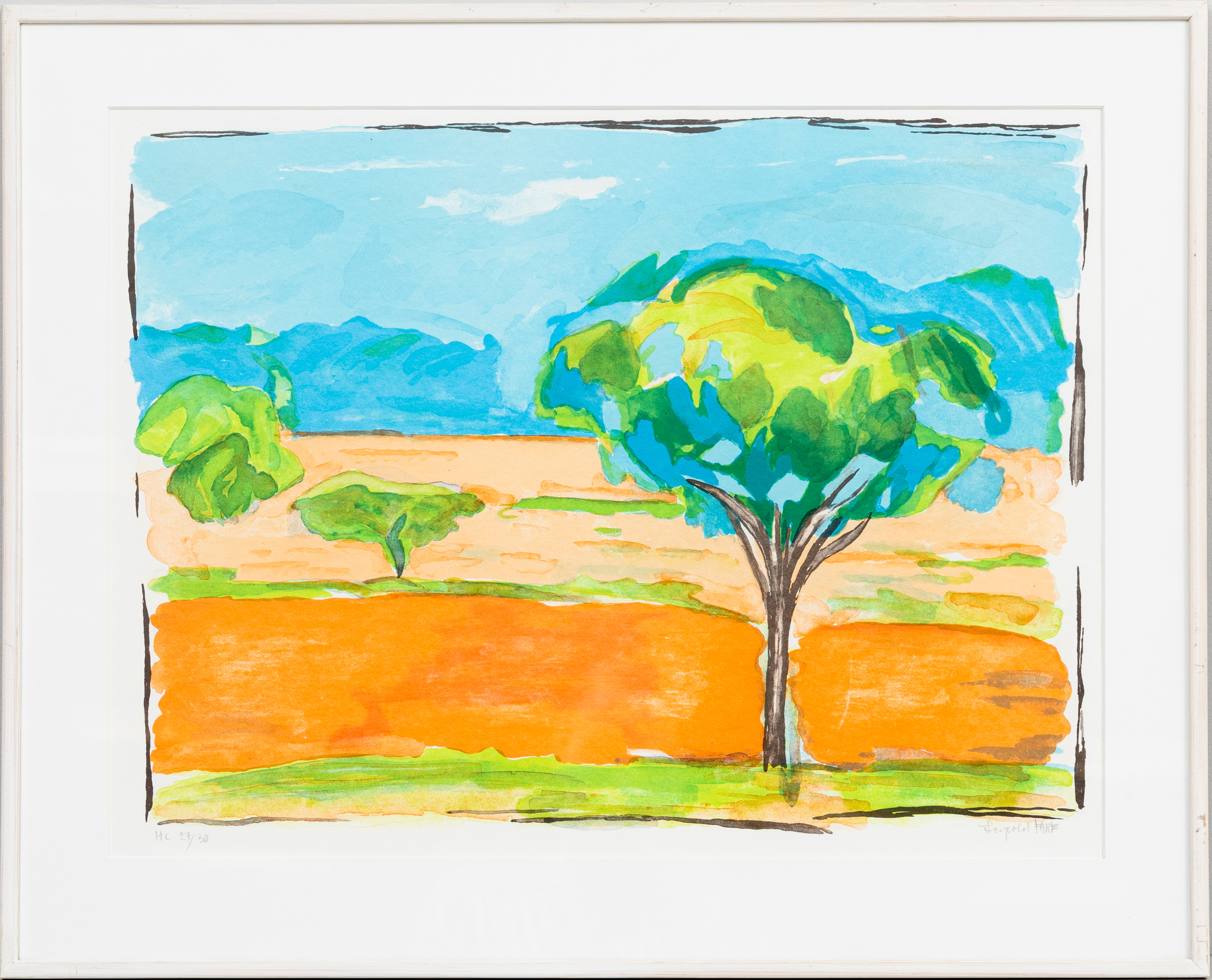 LEOPOLD FARE. Sommarbild med träd, färglitografi, signerad och numrerad, Hors Commerce, 27/30.