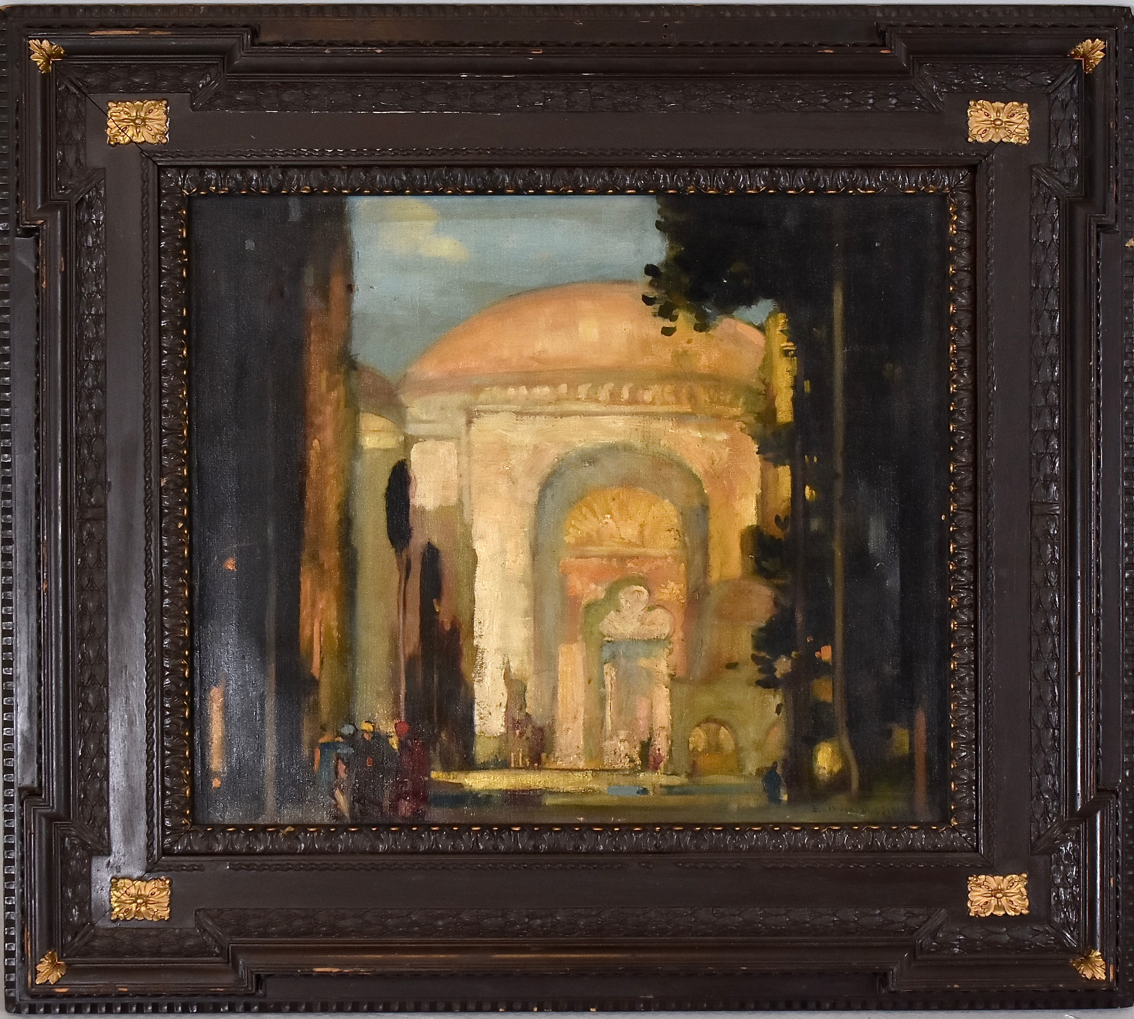 EDWARD TRUMBULL. oljemålning på duk, Moskébyggnad.