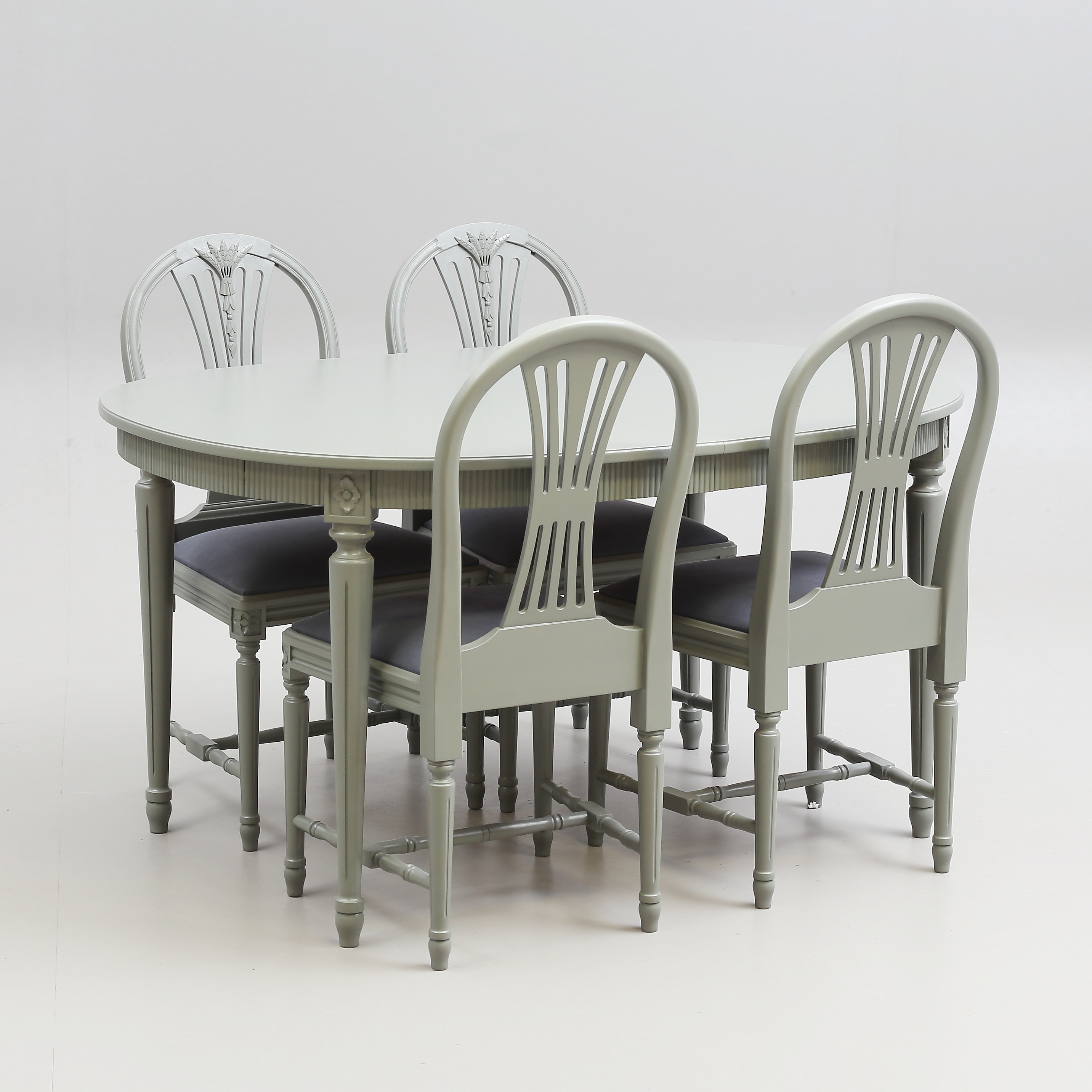 MATGRUPP, 5 delar, gustaviansk stil, grön, Möbelboning, Tibro AB, 1990-tal.