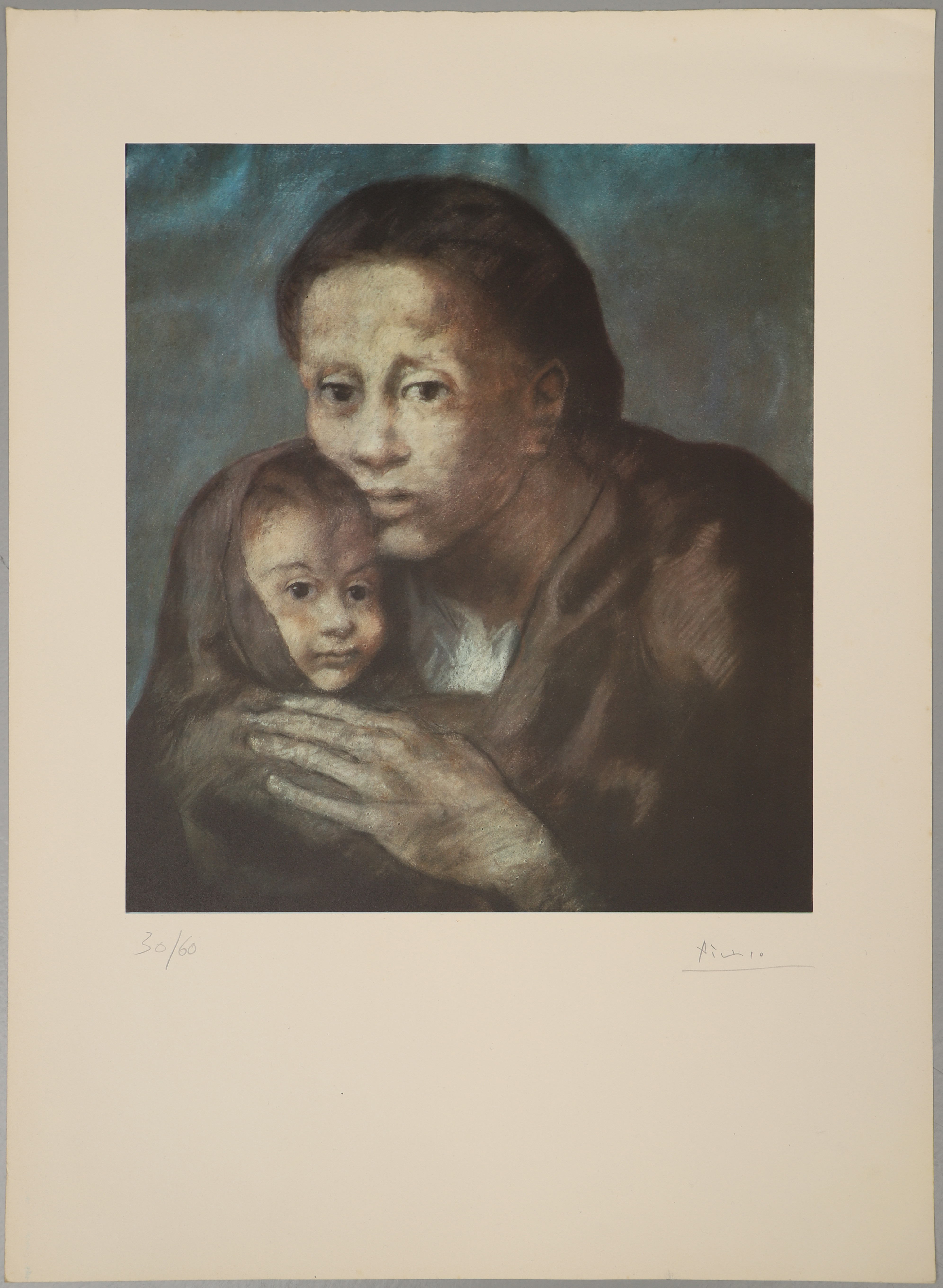 PABLO PICASSO. EFTER. "Mère et enfant au fichu", färgoffset efter pastell, signerad och numrerad 30/60.