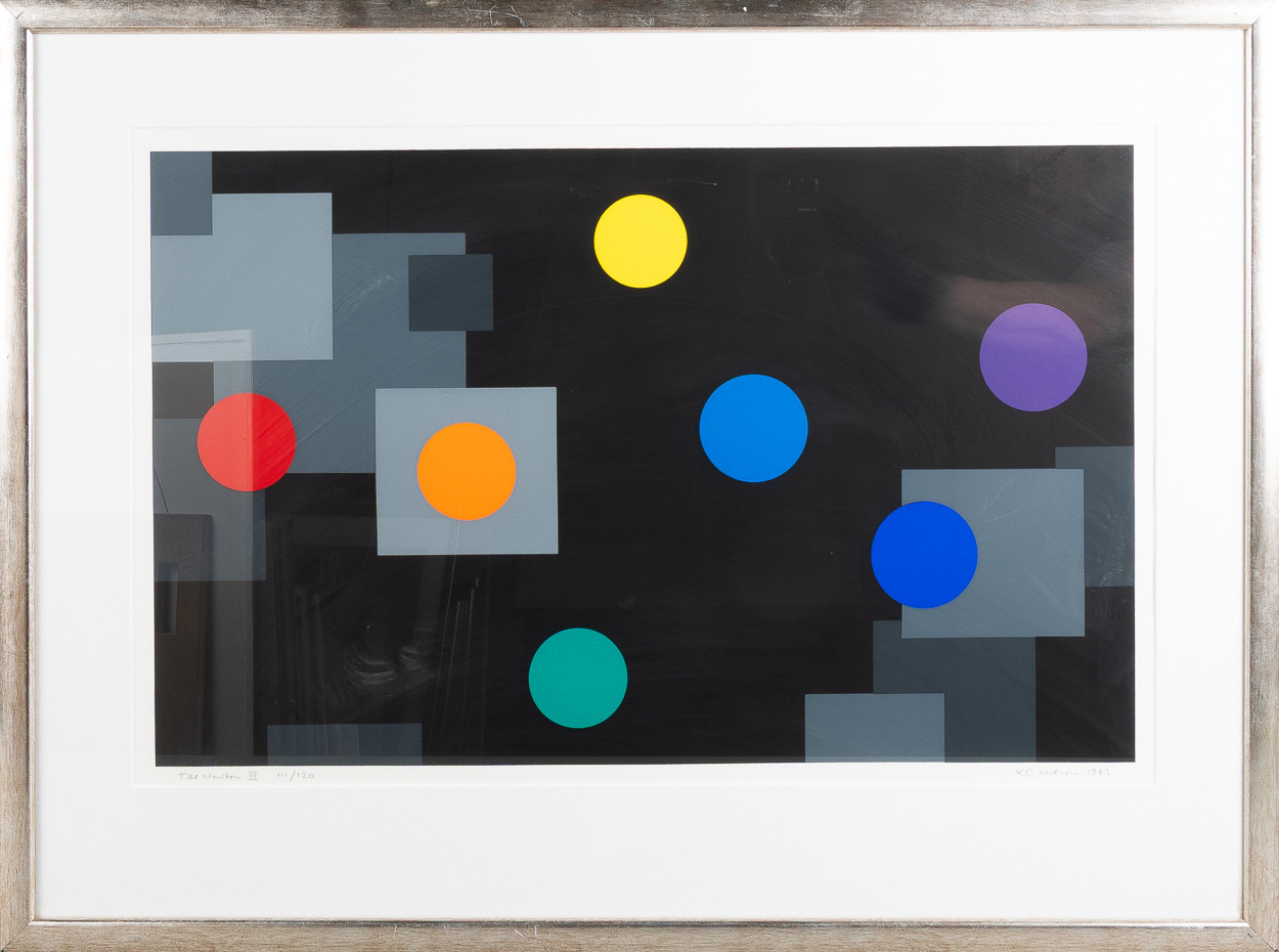 K G  NILSON. "Till Newton III", färglitografi.