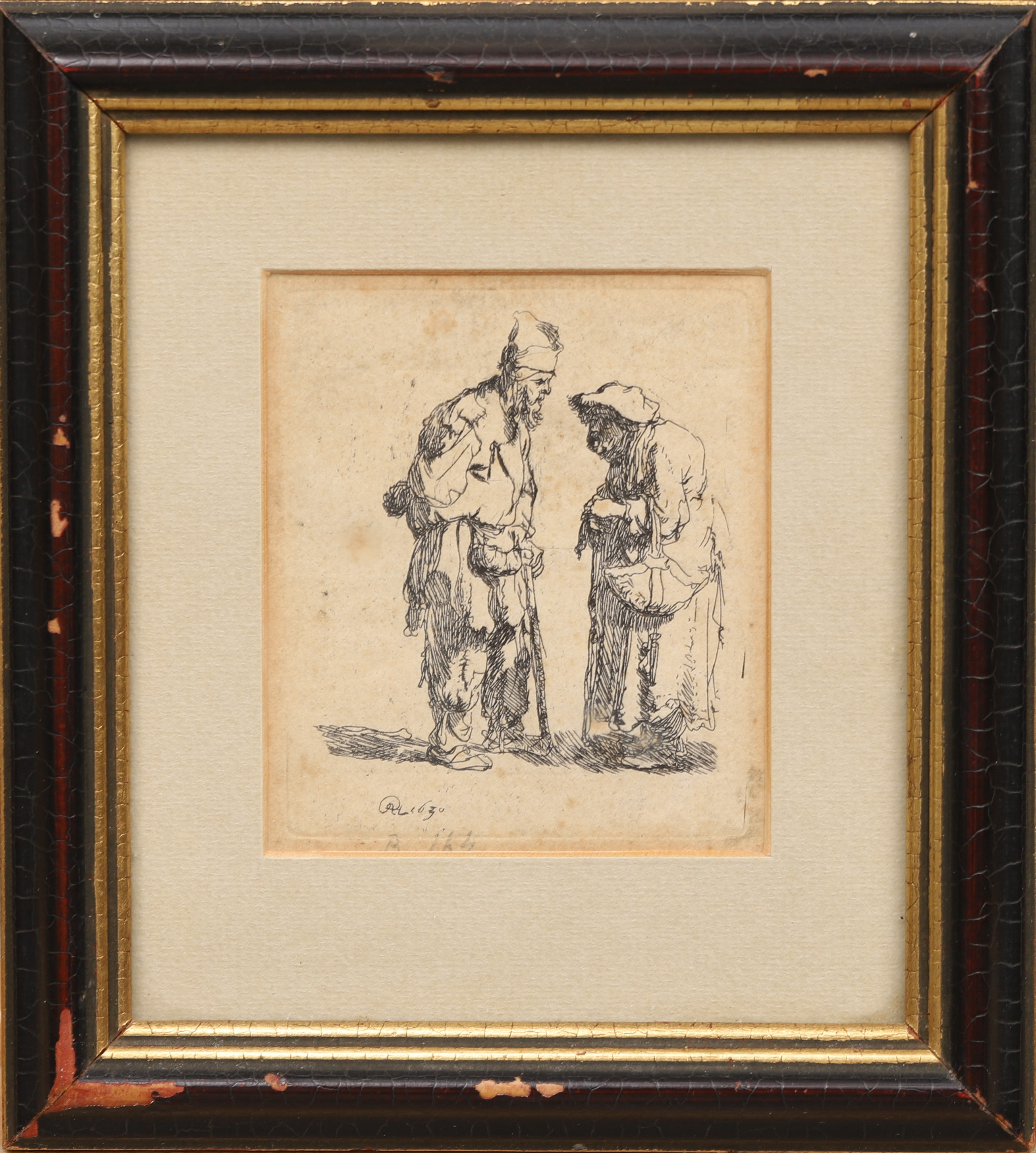 REMBRANDT  VAN RIJN. EFTER. "Beggar Man and Woman Conversing, 1630", etsning, 1800-tal.