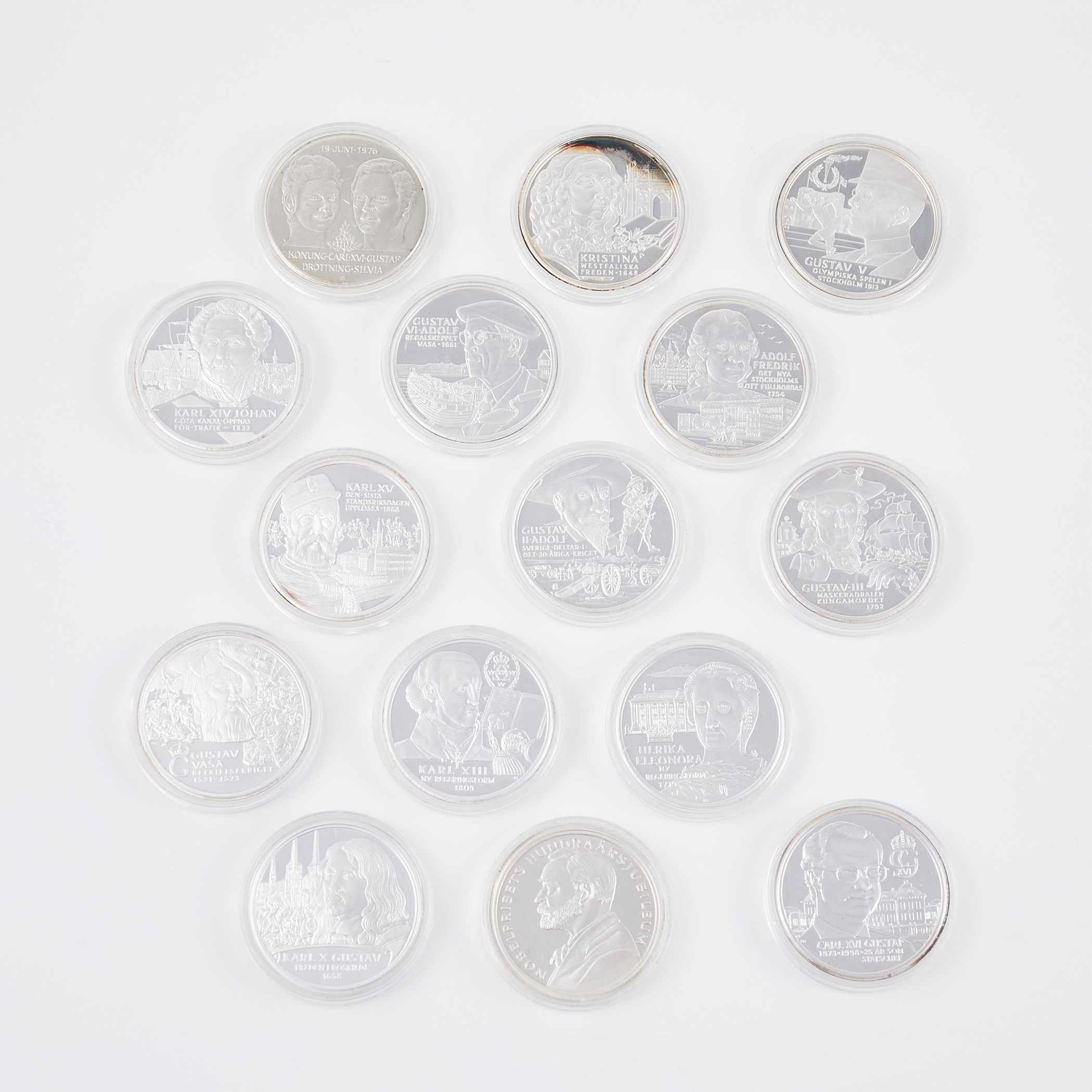 MINNESMYNT, 15 st, silver, Kungariket Sverige, i etui.