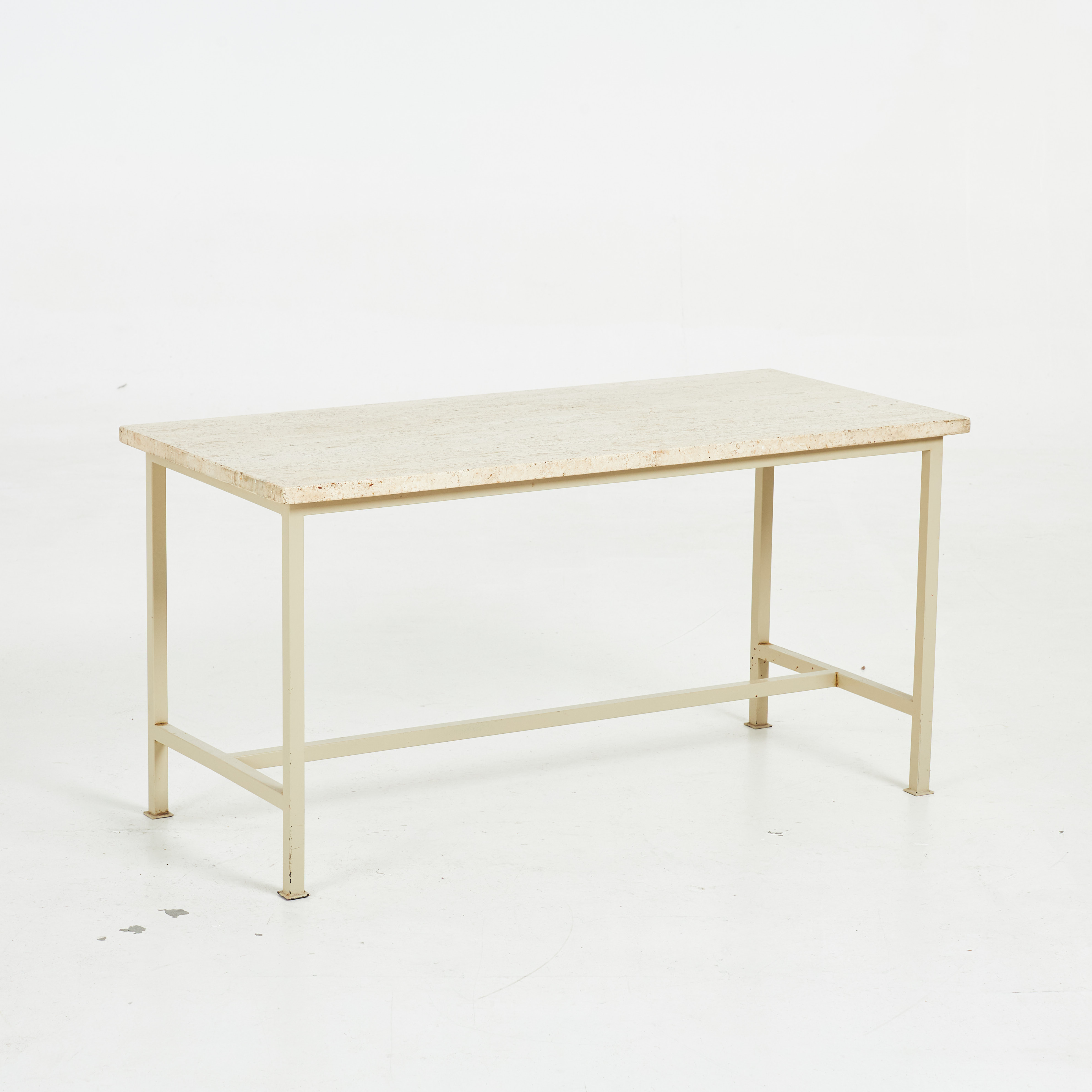 SOFFBORD, travertinskiva, underede i lackerad metall.