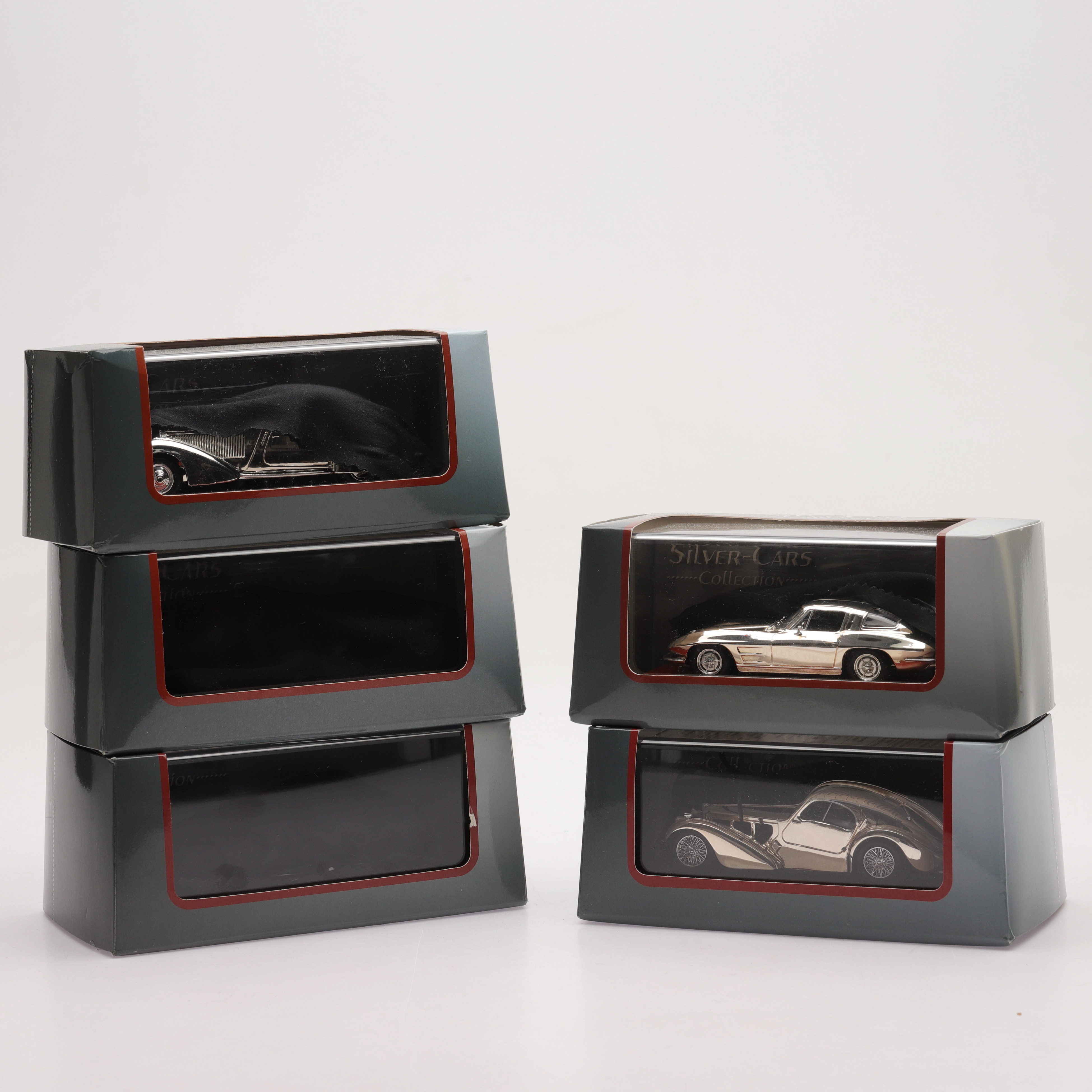 MODELLBILAR, 5 st, parti, " Silver- Cars", Atlas Collection.