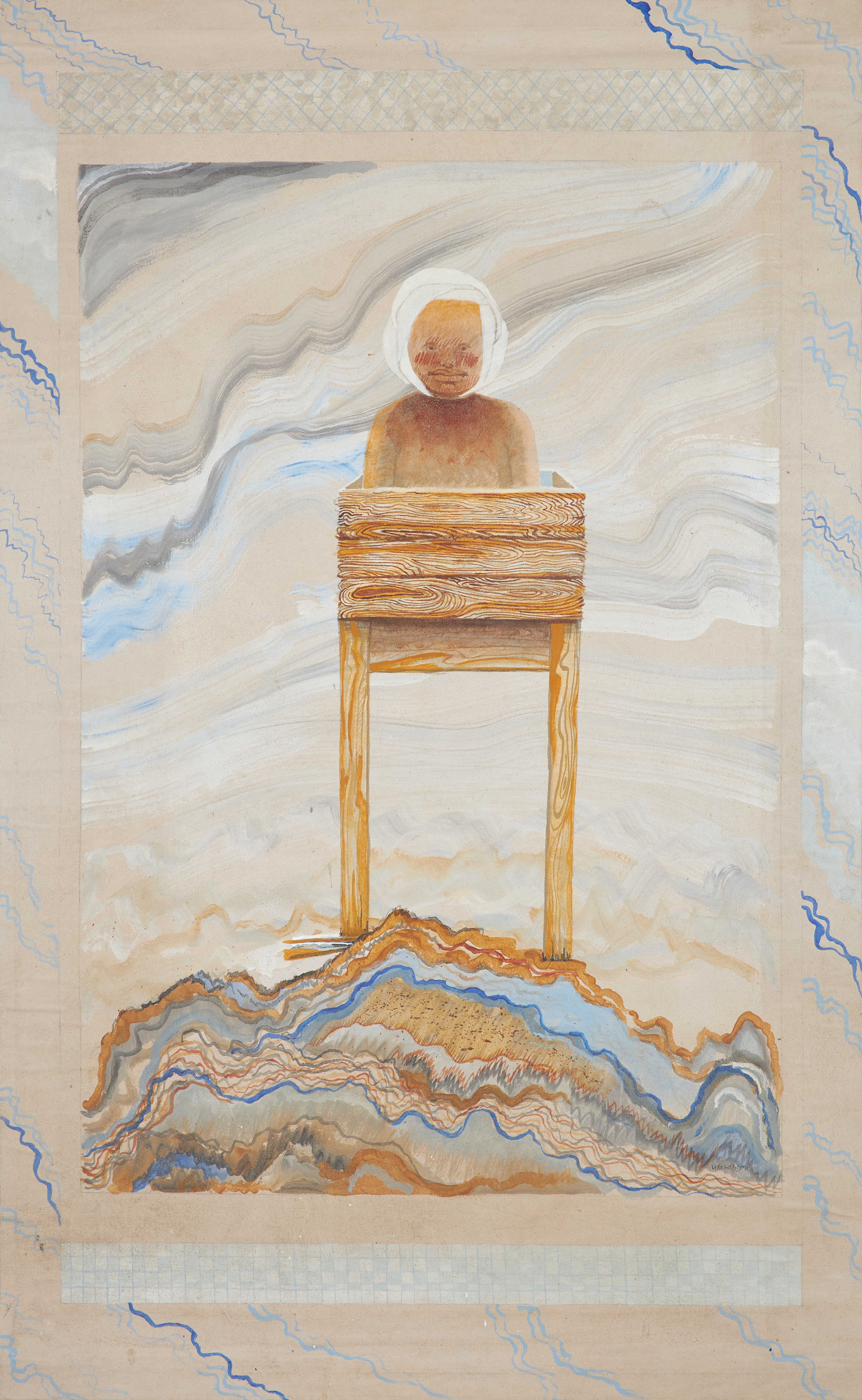 ULLA LARSSON. (Sverige, Född 1935): "Ofrivilligt", olja på duk, signerad.