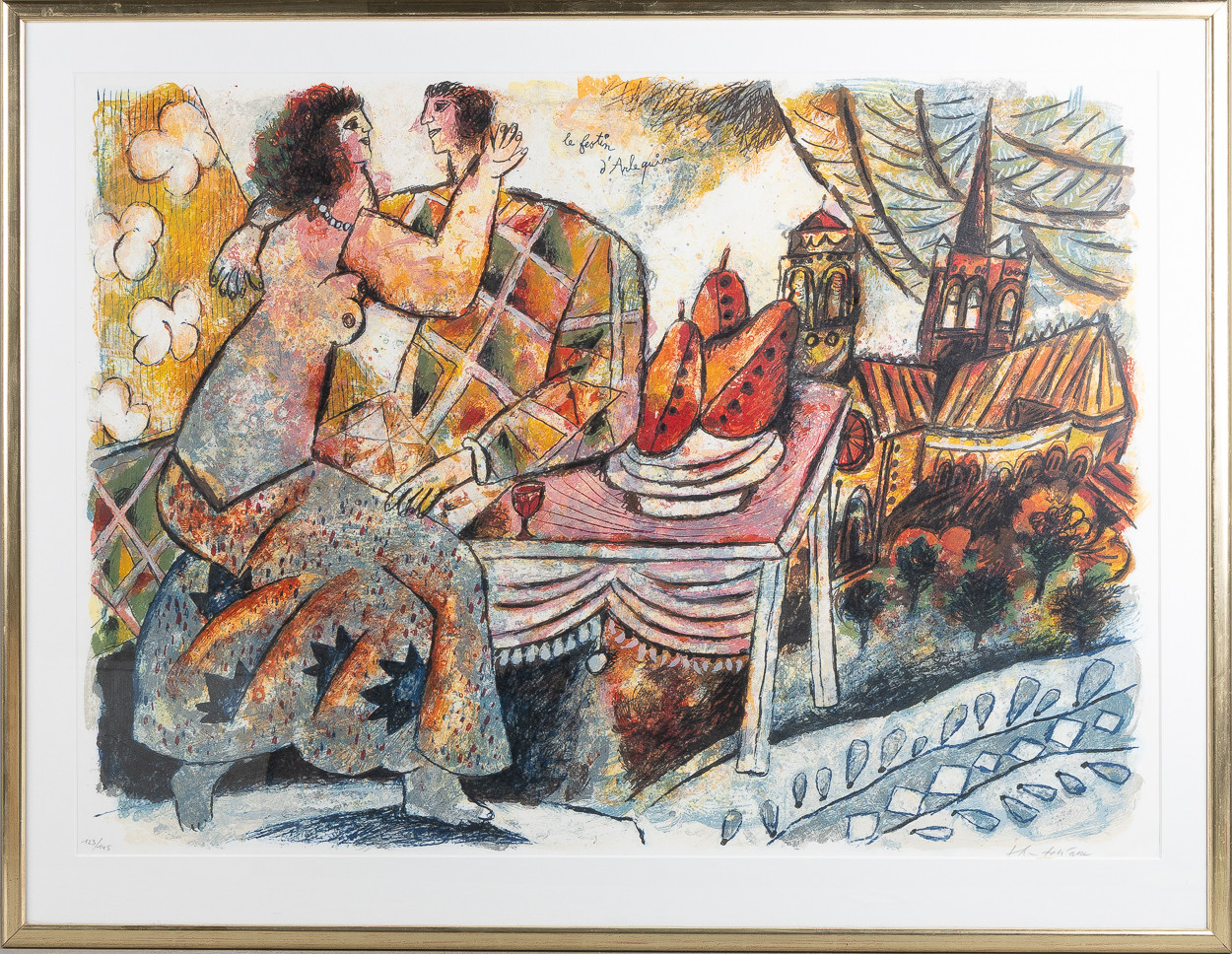 THÉO TOBIASSE. "Le festin d'Arlequin", färglitografi.