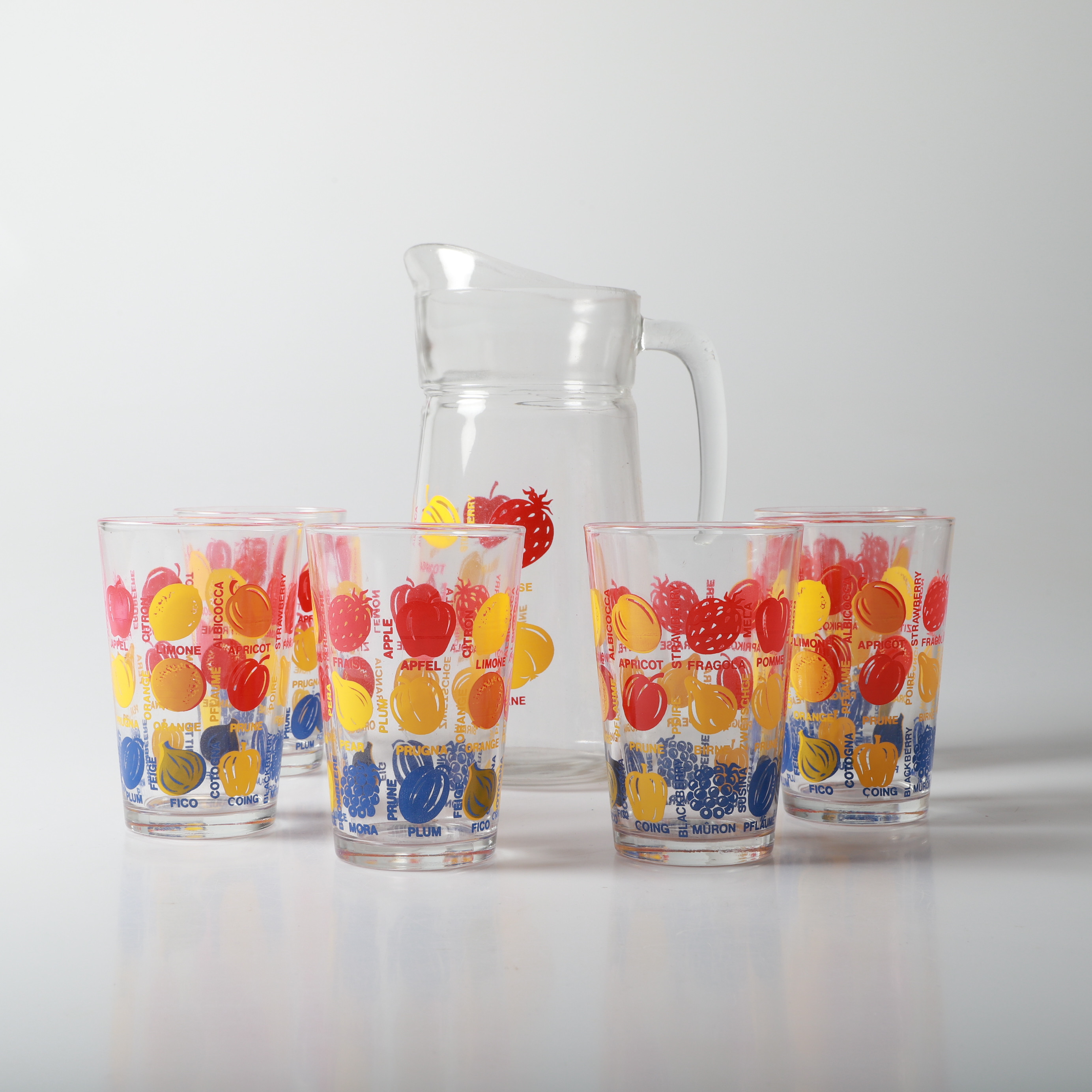 SAFTSERVIS, 7 delar, glas med tryck, Italien, 1970-tal.