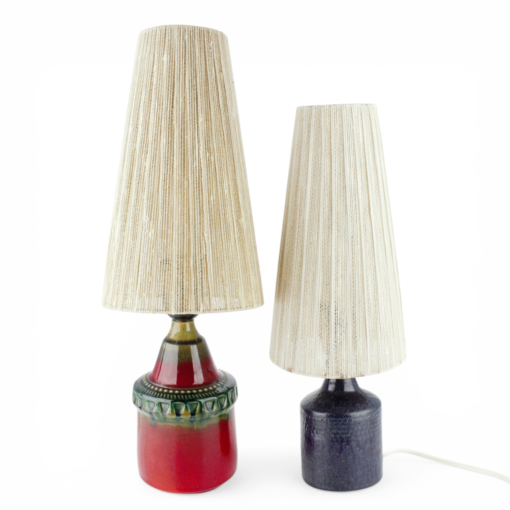 BORDSLAMPOR, 3 st, glaserat stengods, Y Blixt och Klase, signerade, Höganäs.