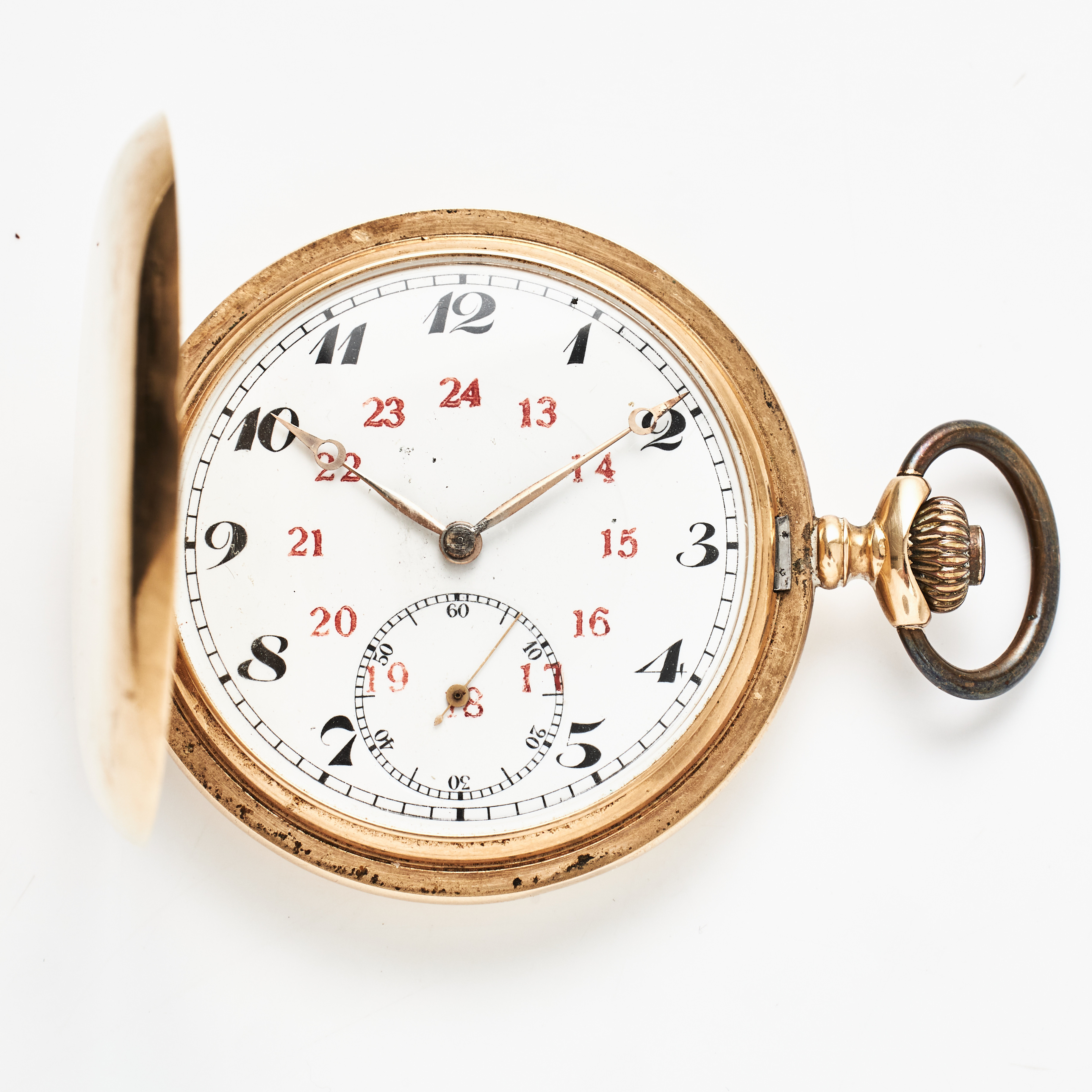 FICKUR, 14 k guld, savonett, vitemaljerad urtavla, arabiska siffror, plexiglas, innerlock i oädel metall.