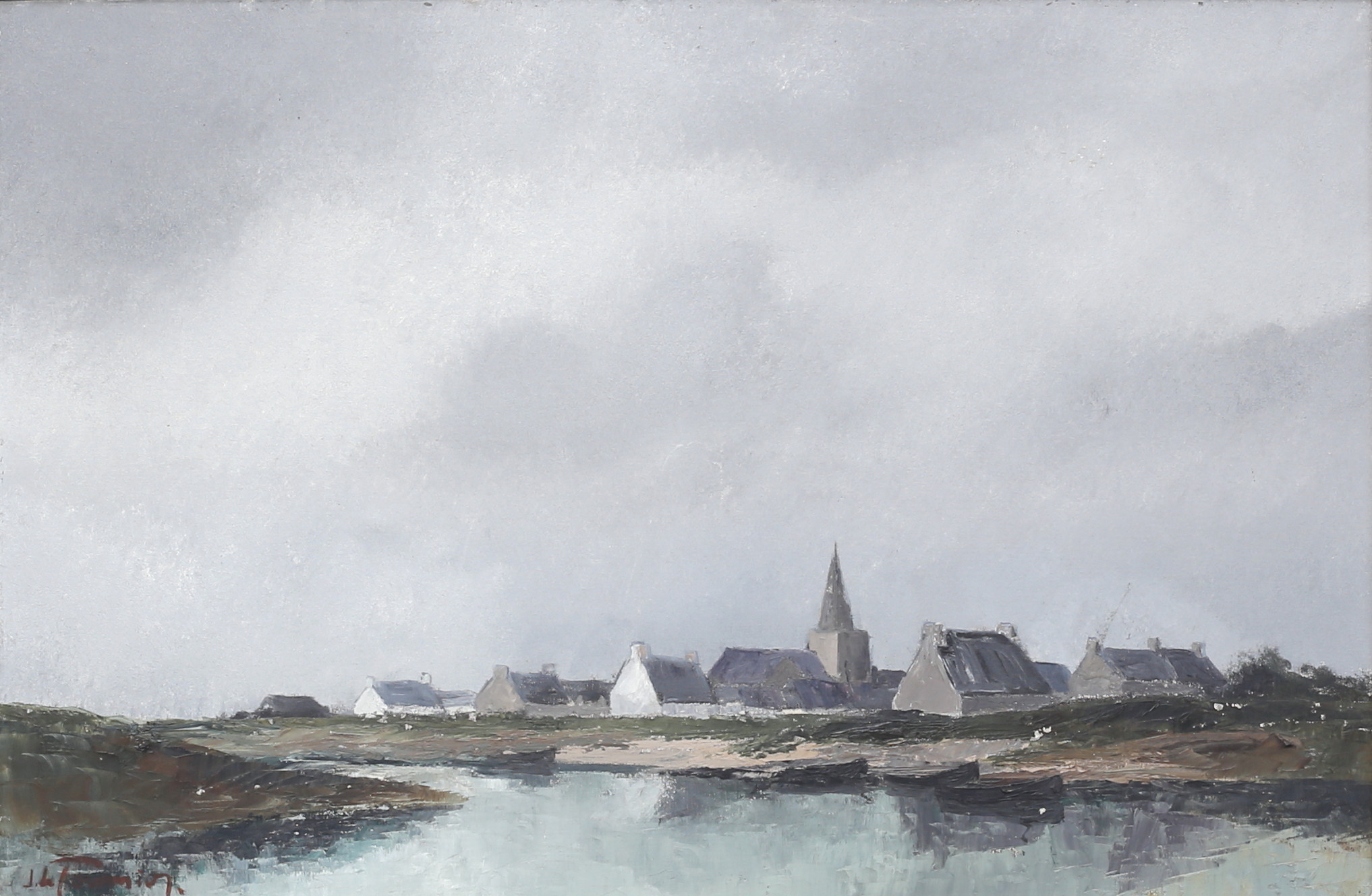 JOSEPH-MARIE ARMAND LE TOURNIER. Bylandskap. Olja på duk, signerad.