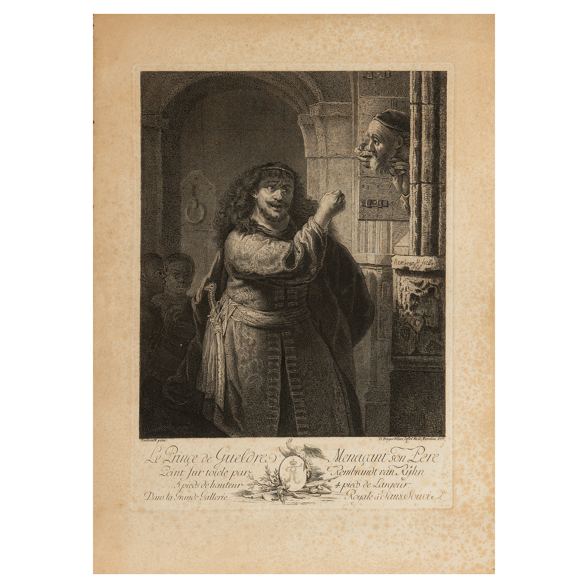 REMBRANDT  VAN RIJN. EFTER. Etsning, "Samson hotar sin svärfar", 1767.