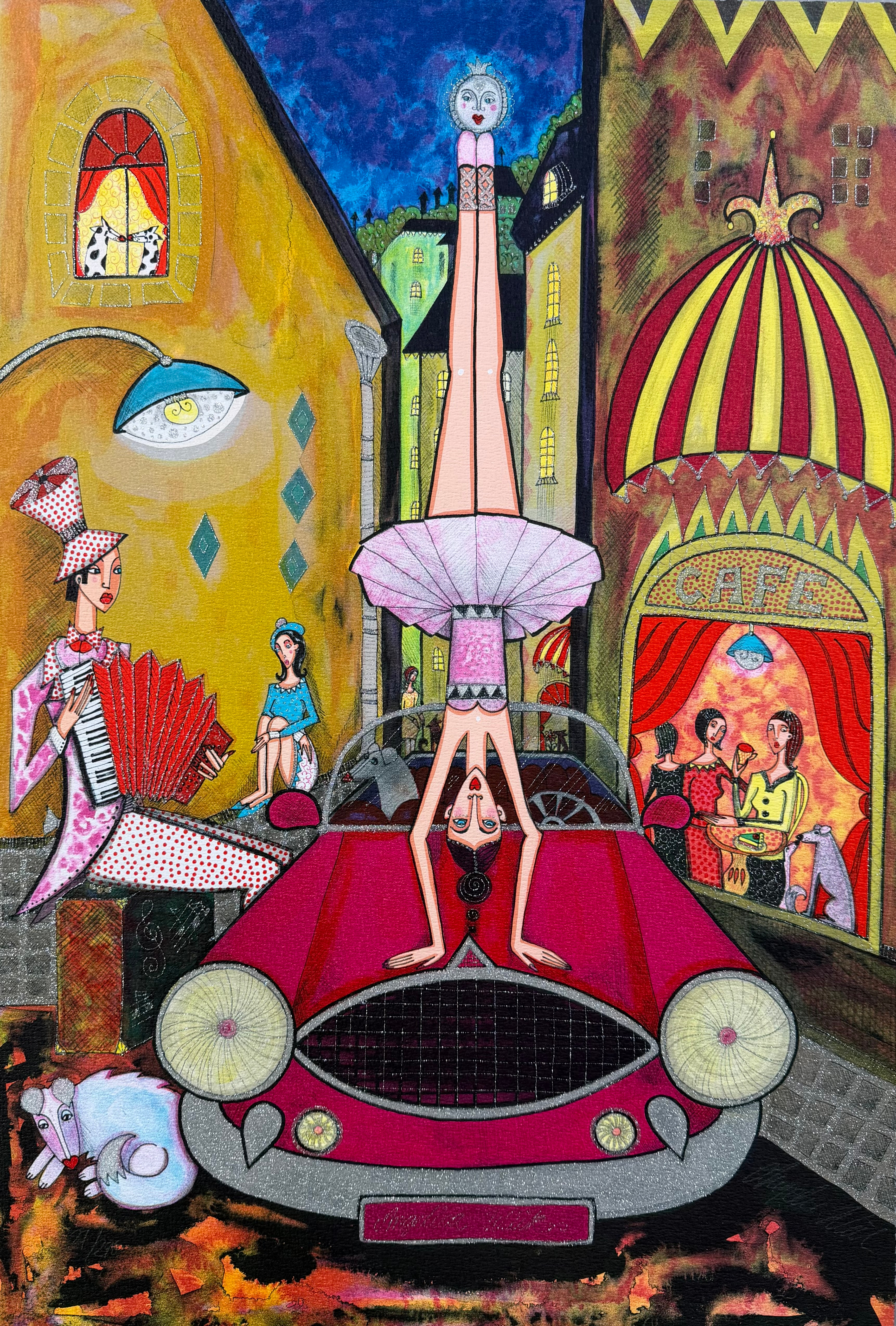 ANGELICA WIIK. "Uteliv", signerad Angelica Wiik, färglitografi med glitter, 27/290, oramad.