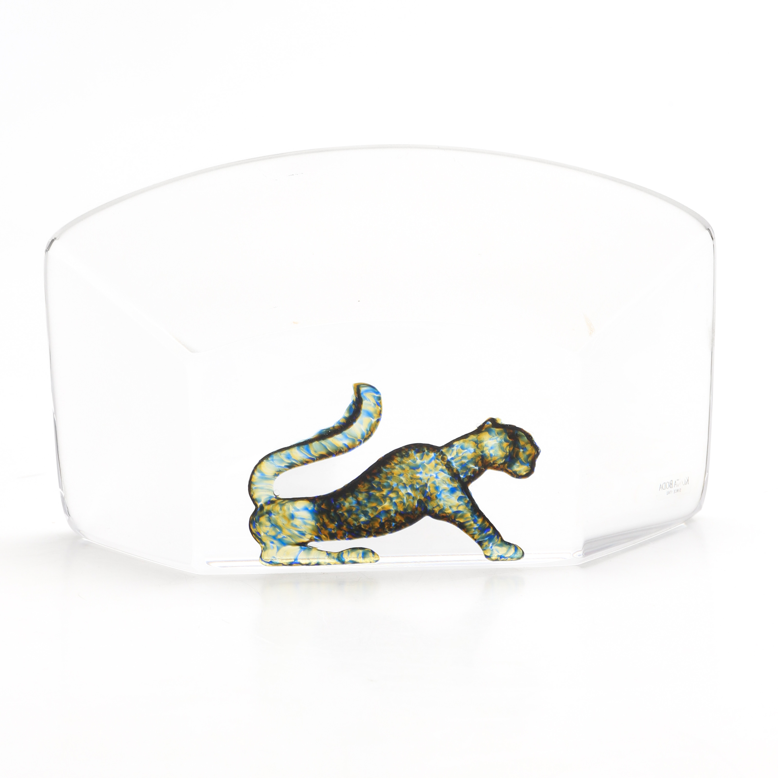 BERTIL VALLIEN. GLASBLOCK, panter, glas, Kosta Boda, signerad och numrerad 99517.