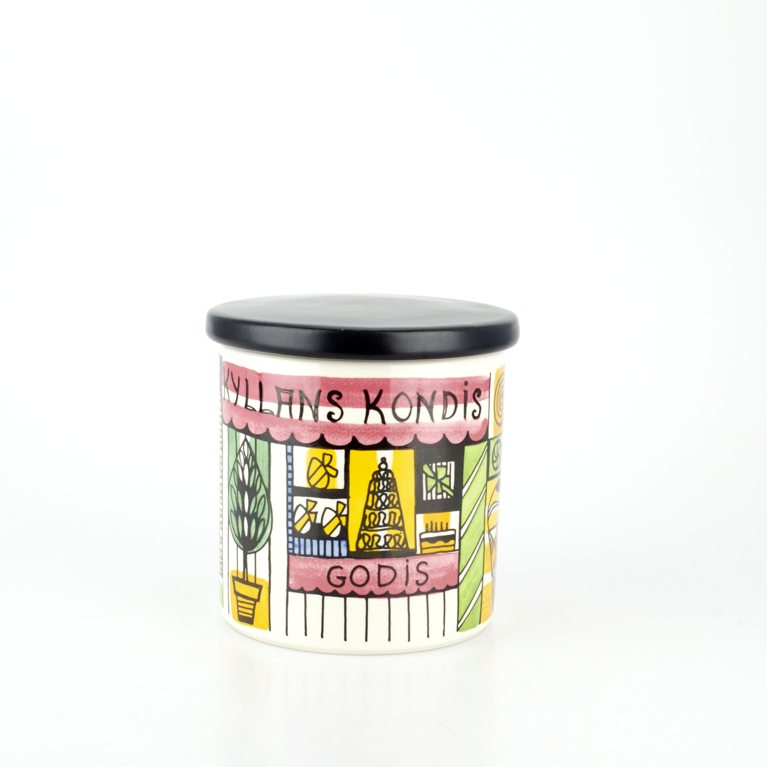 ANITA NYLUND. Burk med lock, ur serien "Vår lilla stad", andra upplagan, Jie Keramik.