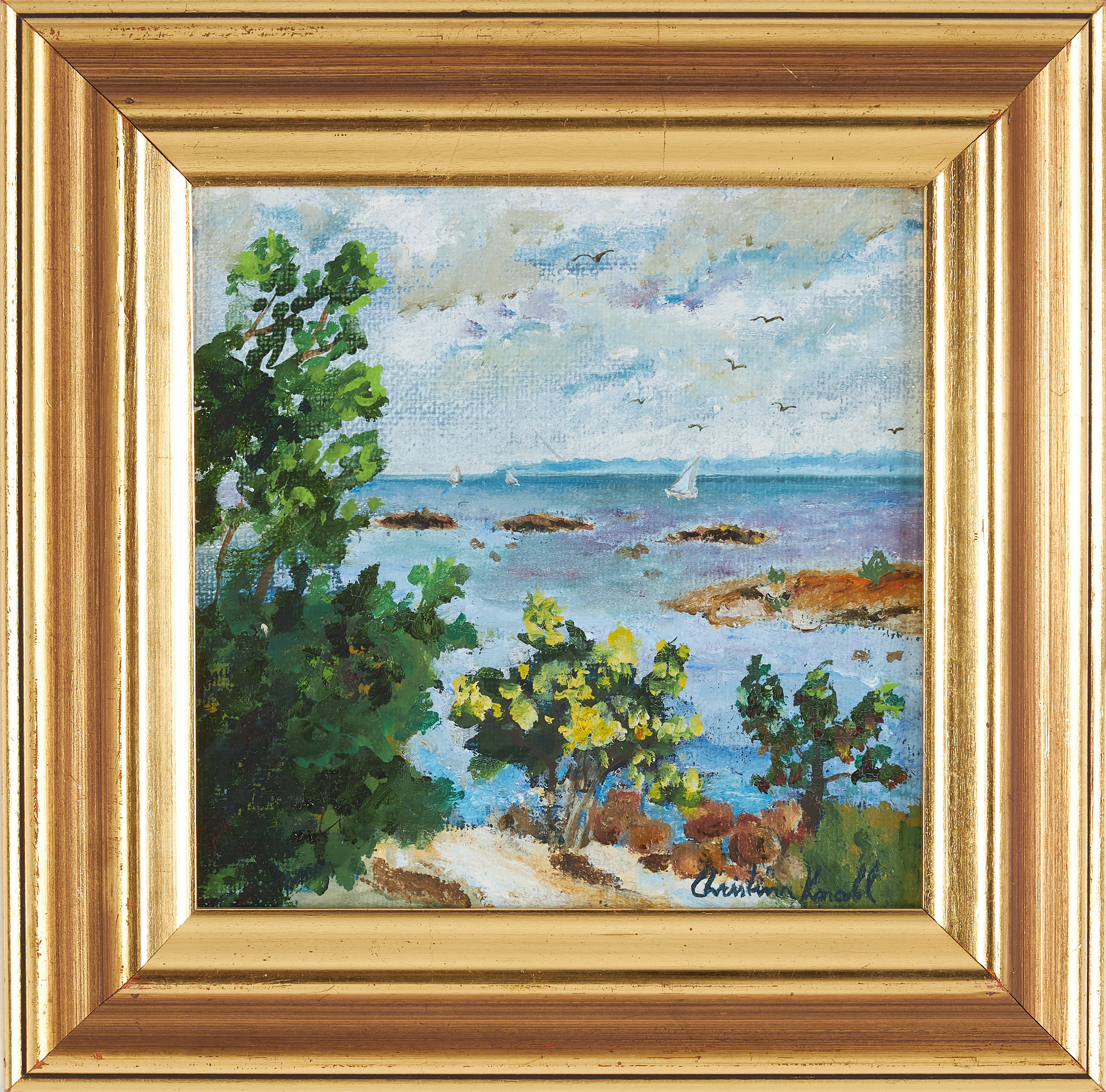 CHRISTINA KNALL. "Den lilla fläderbusken", skårgårdssmotiv, olja på duk, signerad.