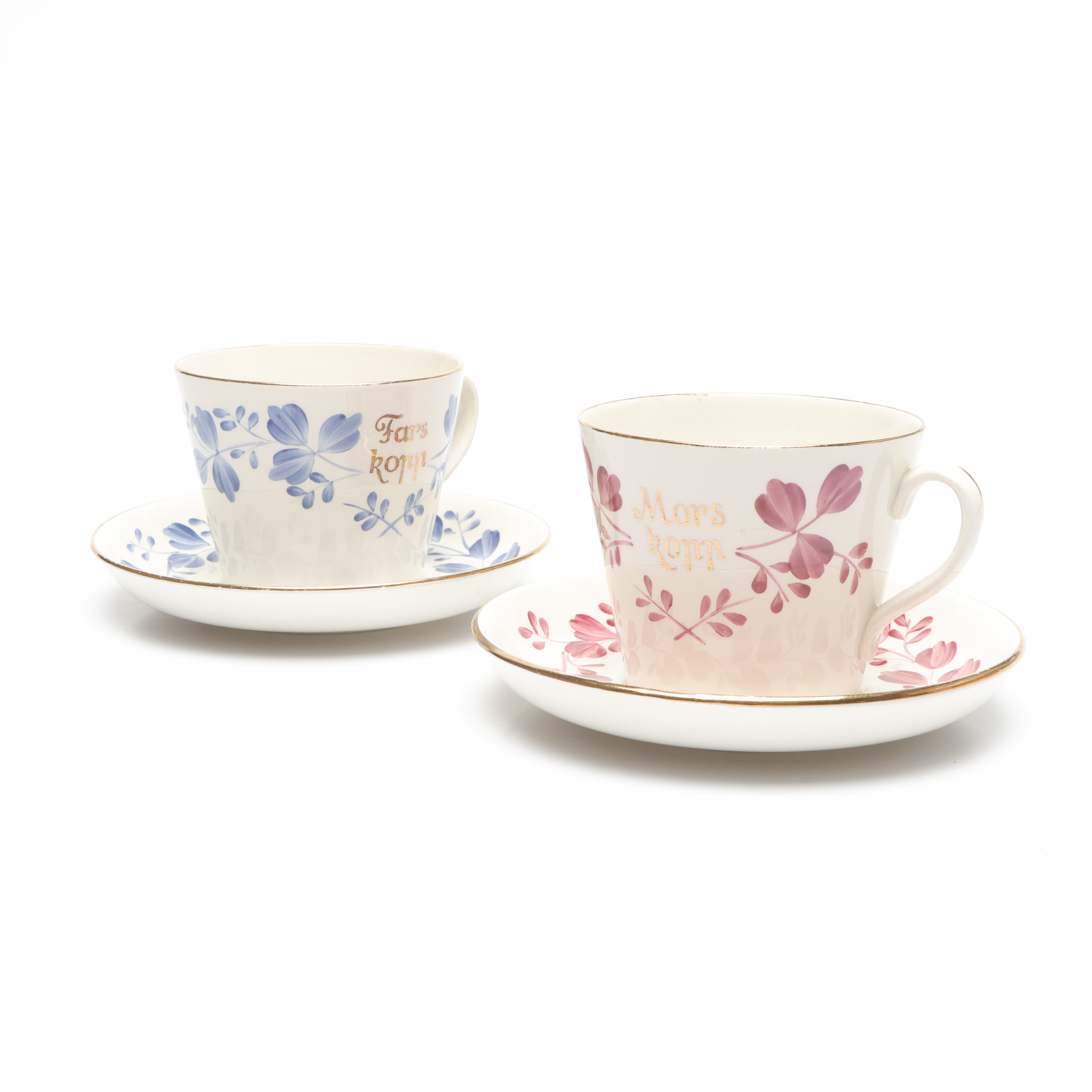 EUGEN TROST. KOPPAR med FAT, 2 st, ''Mors kopp'' och ''Fars kopp'', Gefle/Upsala Ekeby.