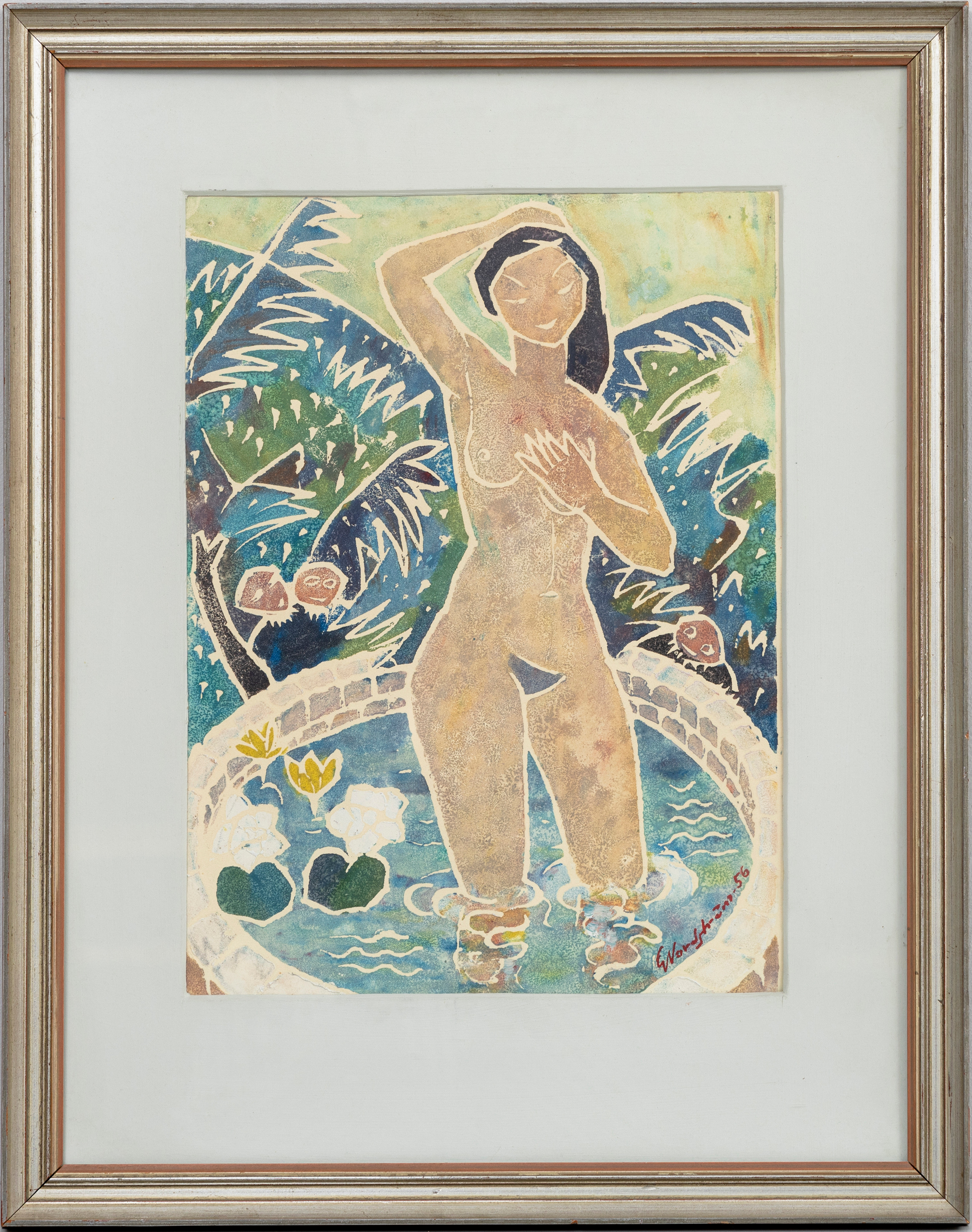 GUNNAR NORDSTRÖM. Susanna i Badet, blandteknik, signerad och daterad, G Nordström, -56.