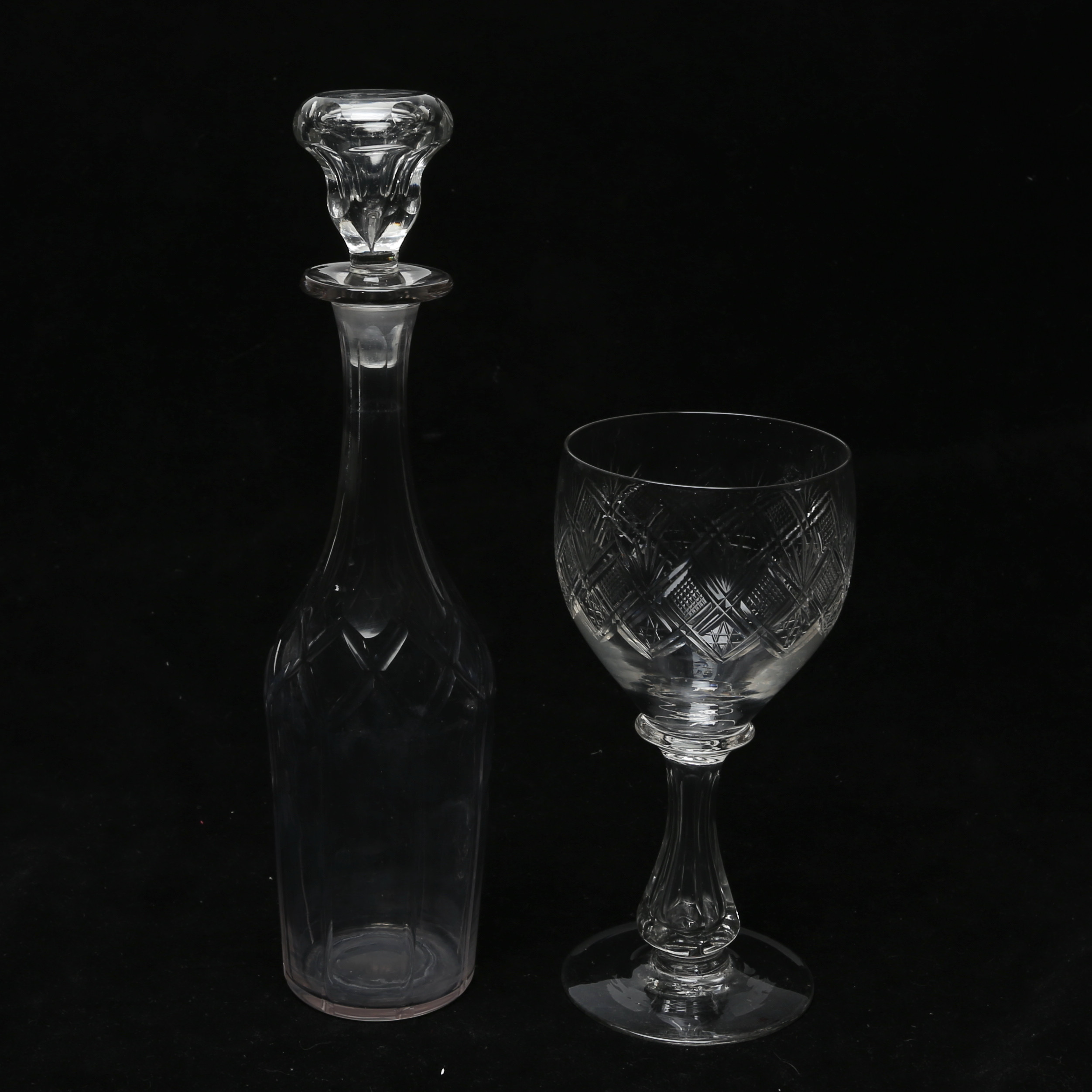 POKAL och KARAFF, glas, bruksslitage, sekelskiftet 1900.