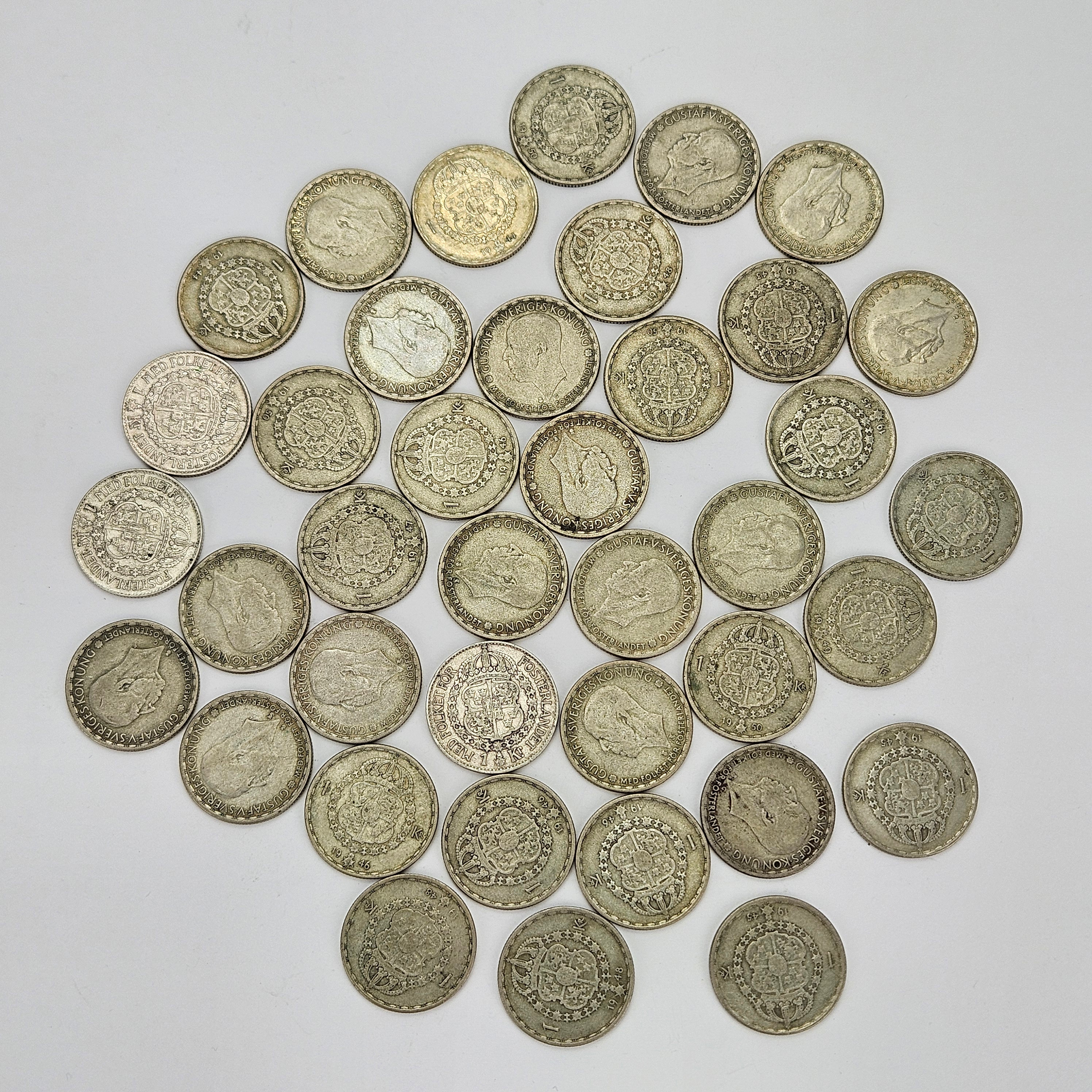 MYNT, 39 st, silverhalt, mestadels 40%, Gustaf V, Sverige.
