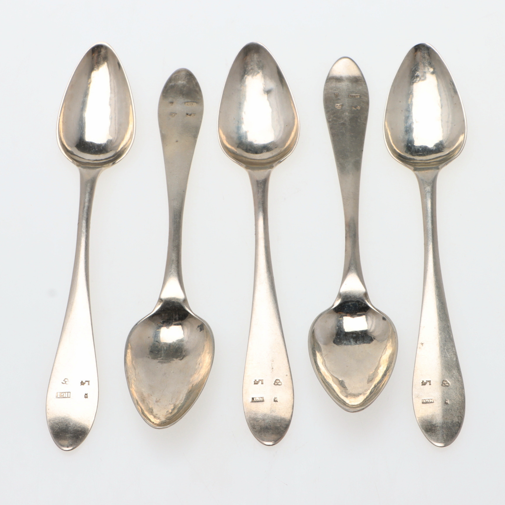 HANS GEORG TILLSTRÖM. Teskedar, 5 st, silver, Växjö, 1841.