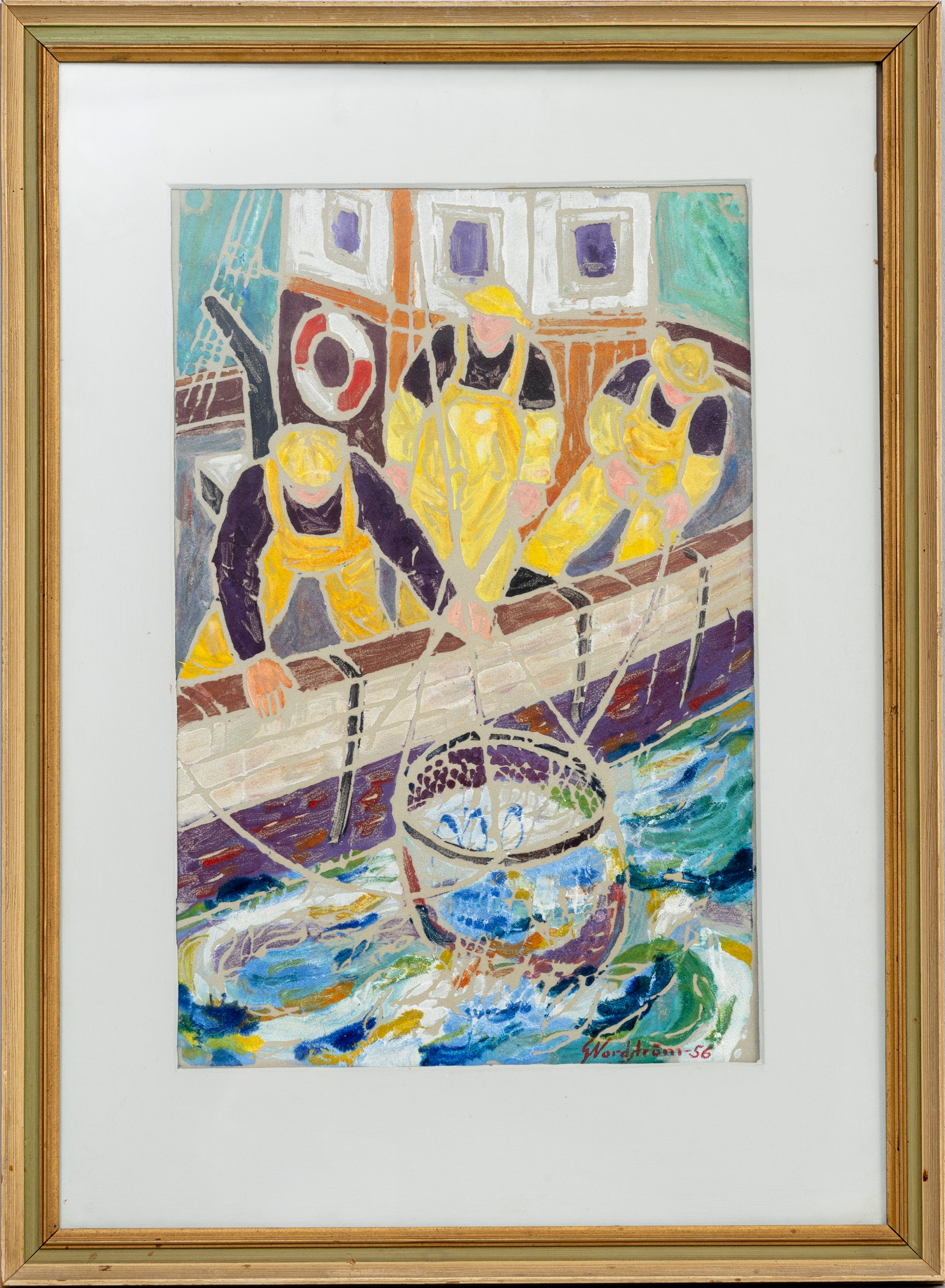 GUNNAR NORDSTRÖM. Fiskare, blandteknik, signerad och daterad, G Nordström, -56.