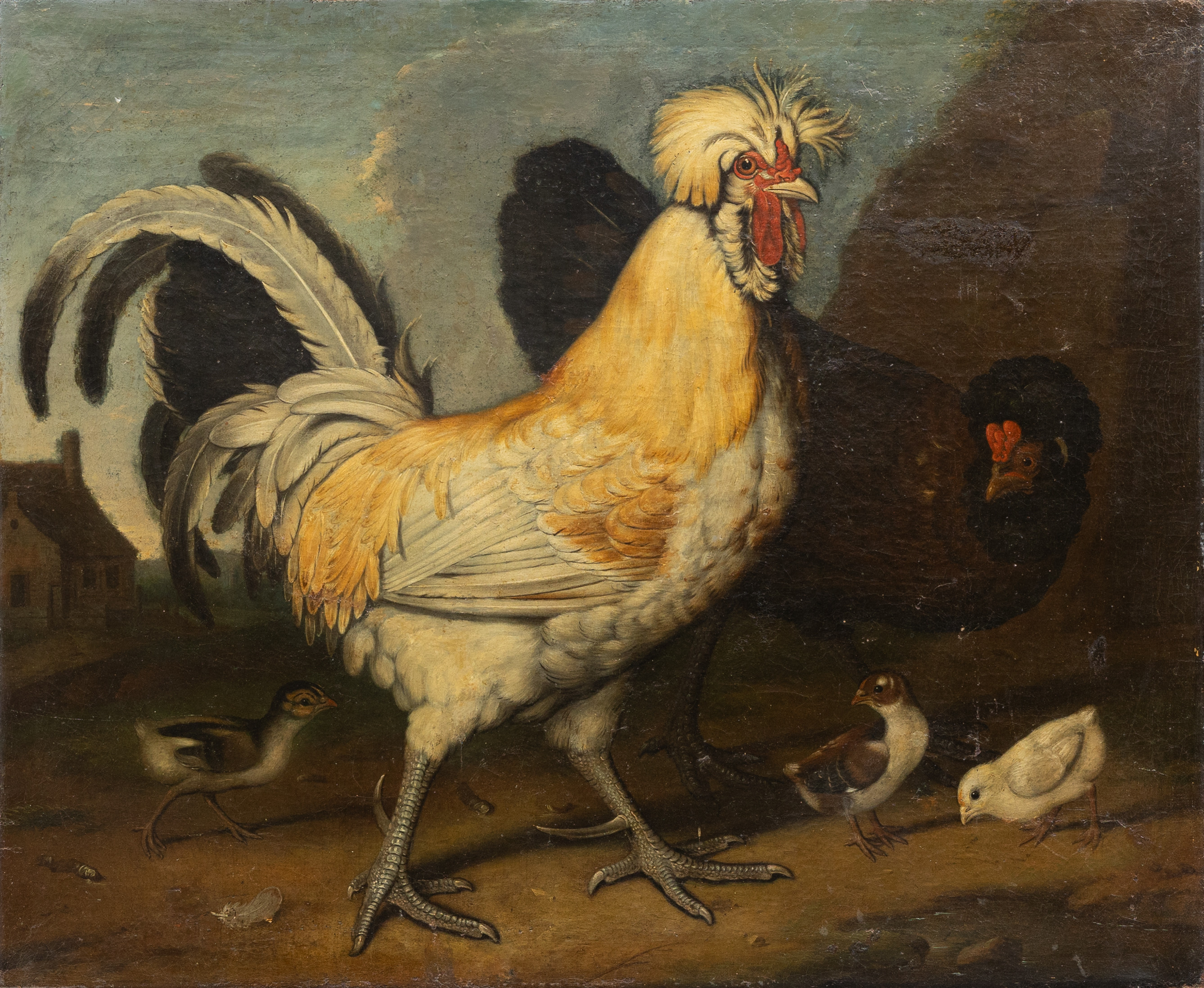 FRANCIS BARLOW (ENGLAND 1628-1702). TILLSKRIVEN. Höns med kycklingar i landskap, olja på dubblerad duk, möjligen 1600-talets slut, osignerad.