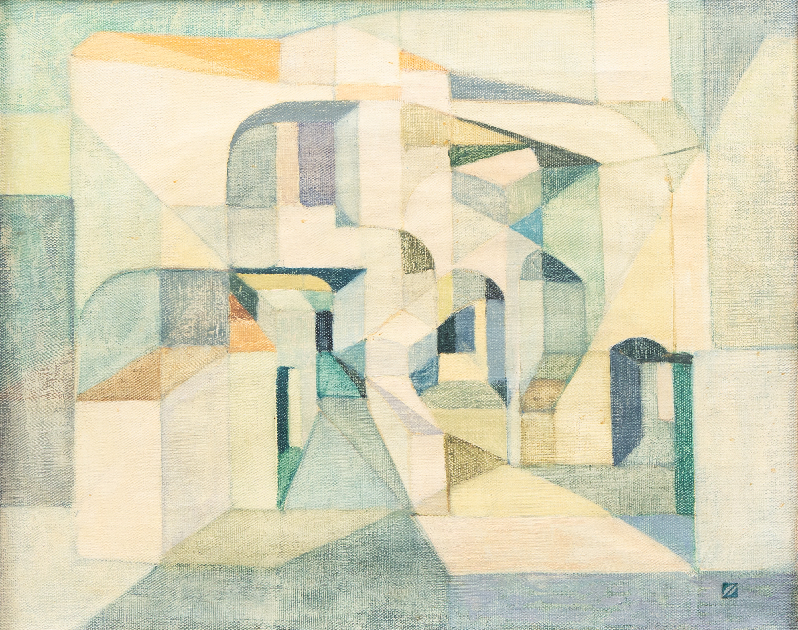 OIDENTIFIERAD KONSTNÄR. Komposition, olja på duk, monogramsignerad.