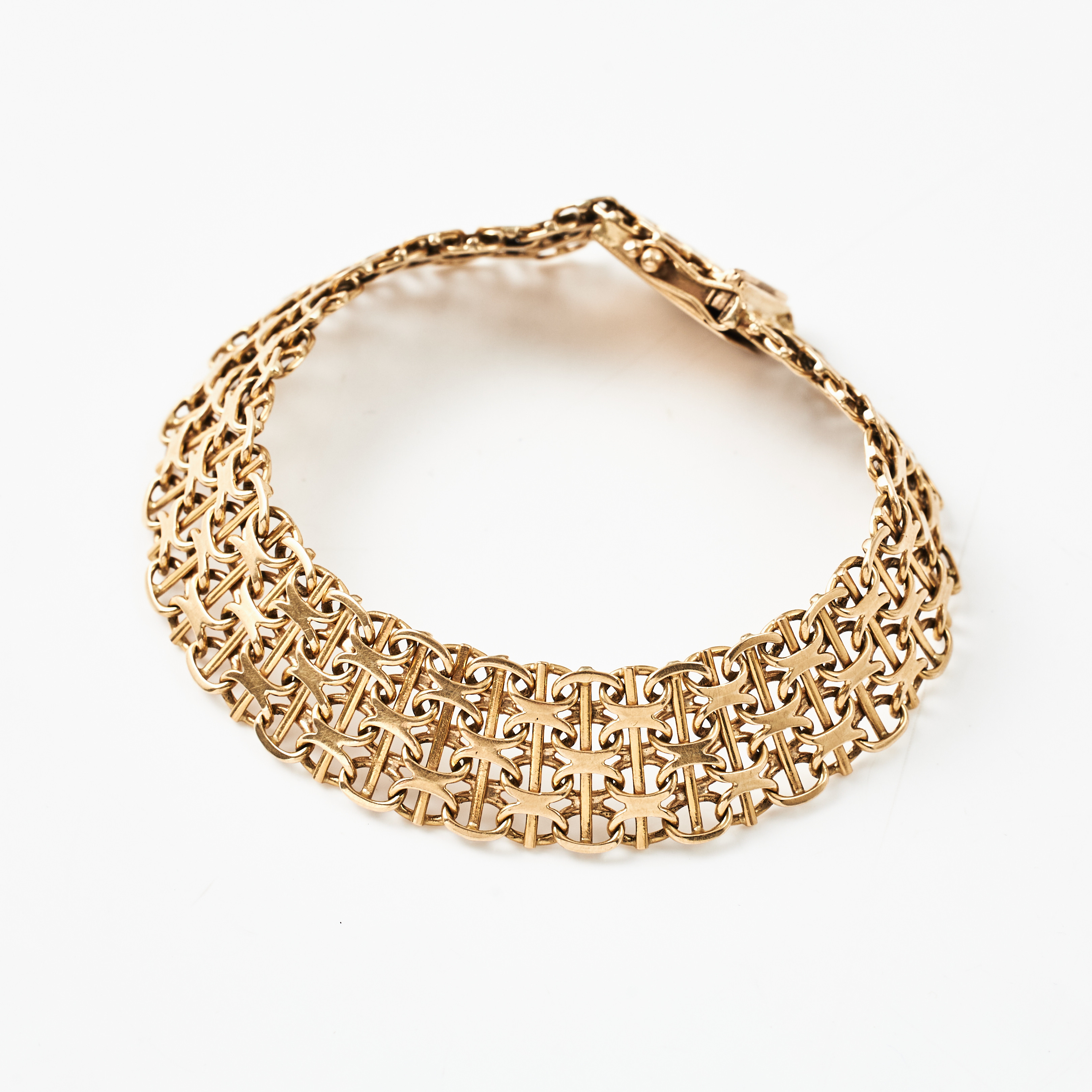 ARMBAND, 18 k guld, x-länk med stav, Jo-Ans Guld Johansson & Andersson, Köping 1969.