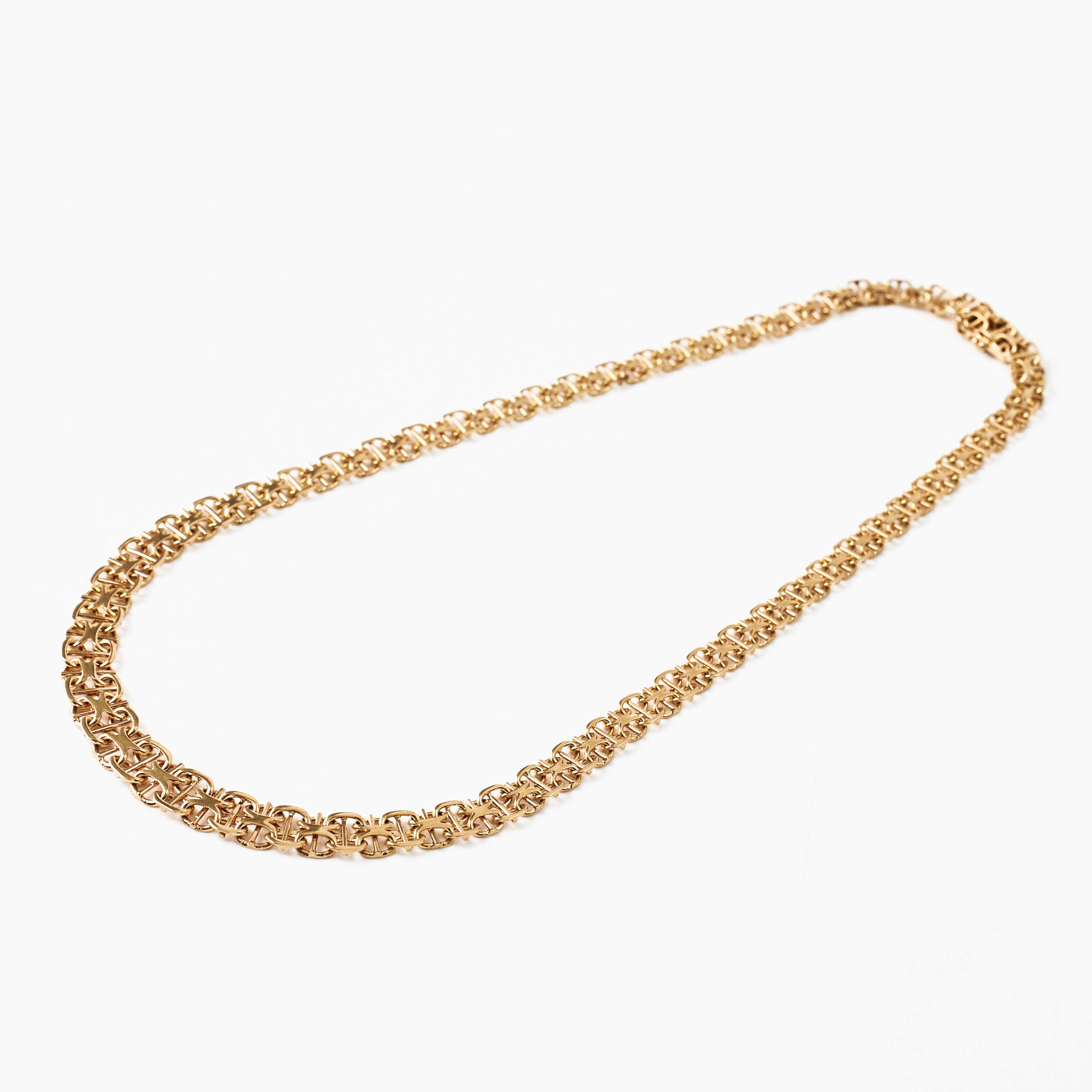 COLLIER, 18 k guld, doserad x-länk med stav, Bröderna Hedéns Guldsmeds AB, Stockholm 1966.