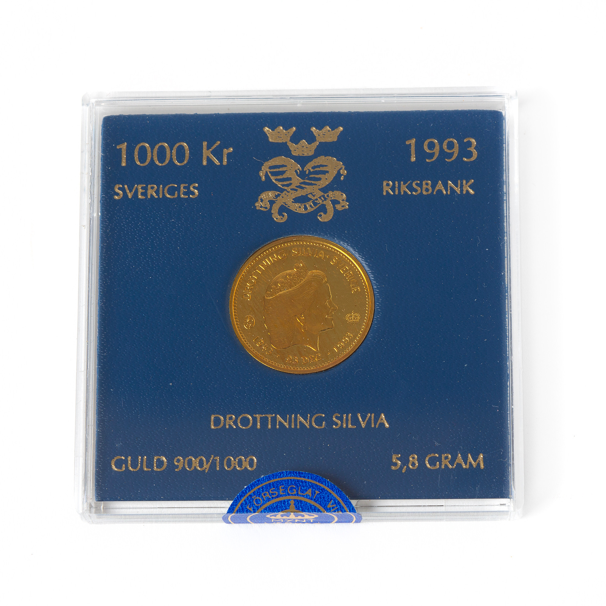 MYNT, 21,6K guld, 1000 kr, Drottning Silvia, 1993.