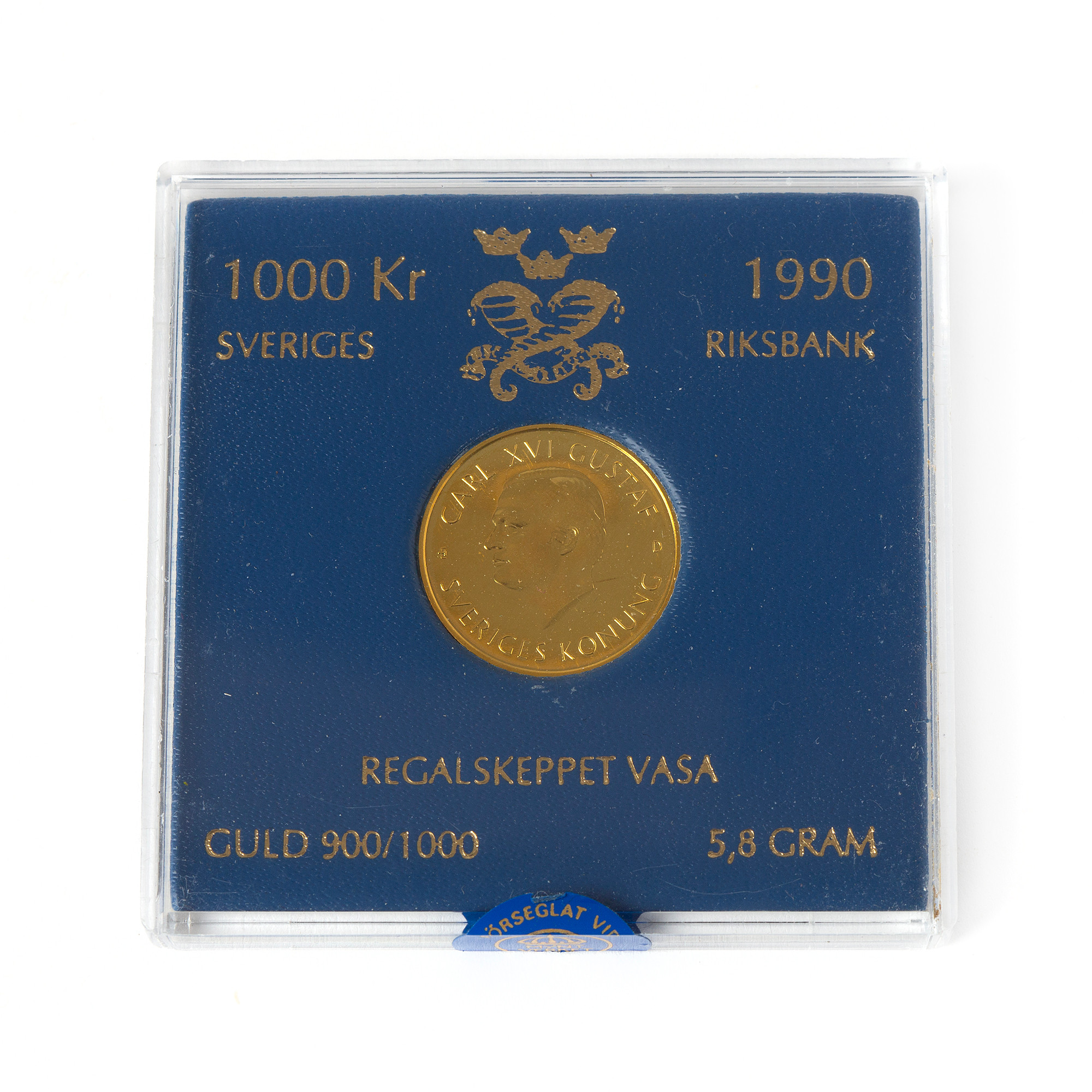 MYNT, 21,6K guld, 1000 kr, Regalskeppet Vasa, 1990.