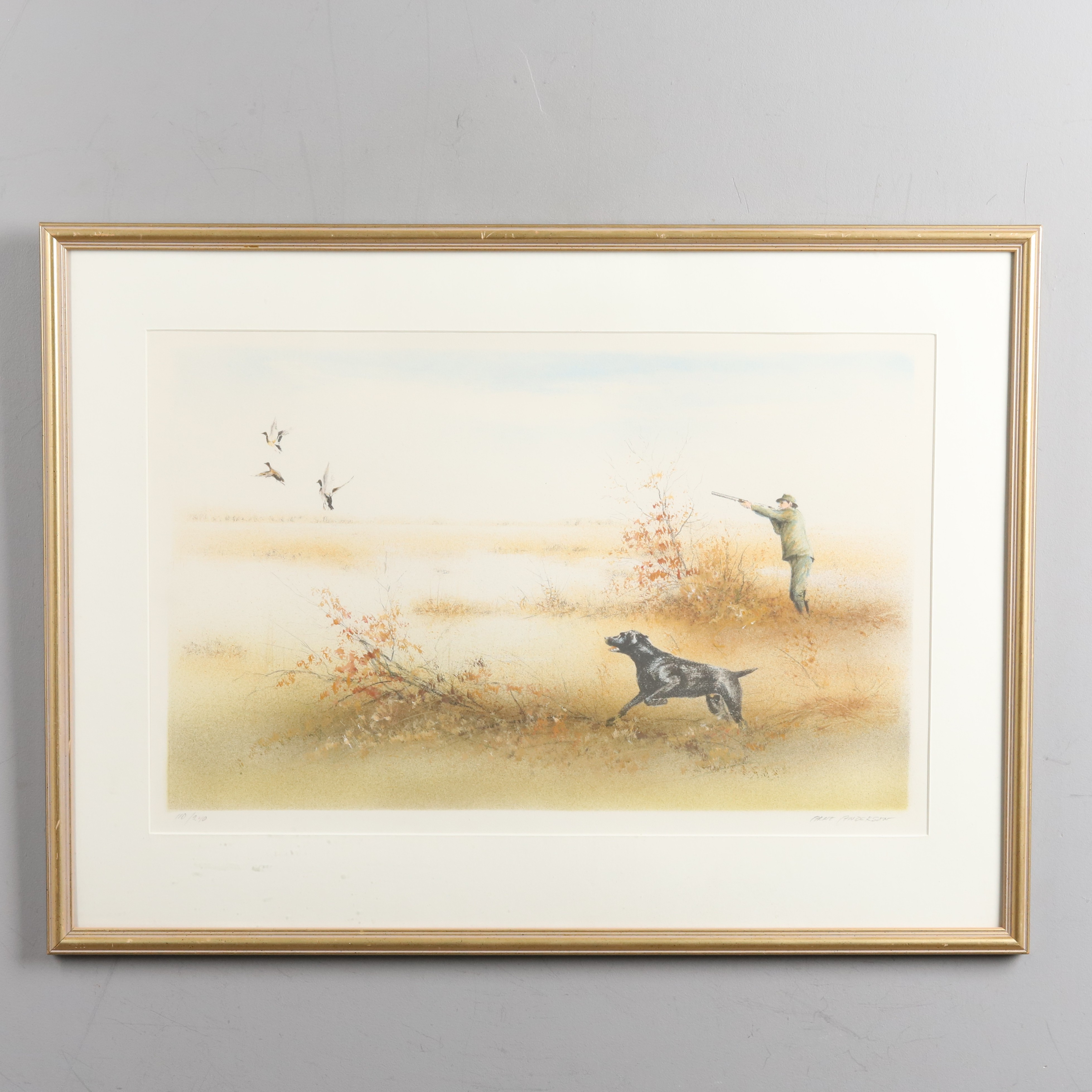 ARNE ANDERSSON. Färglitografi, "Andjakt" signerad och numrerad 110/290.