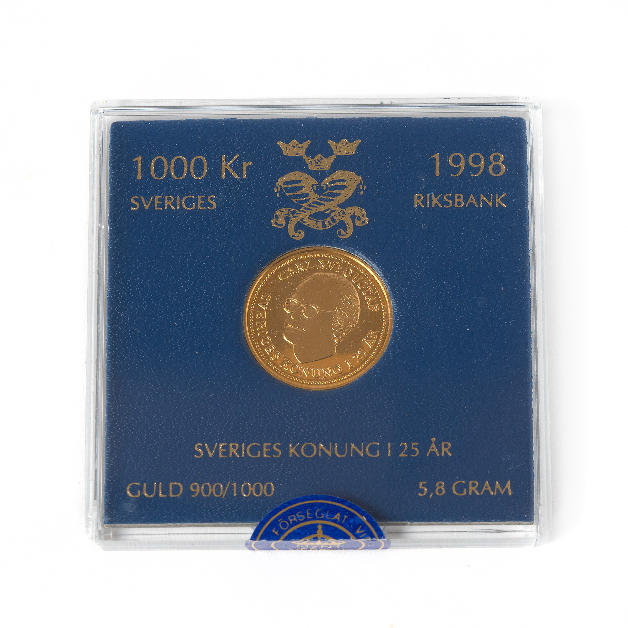 MYNT, 21,6K guld, 1000 kr, 1998, Sveriges konung i 25 år, 1998.
