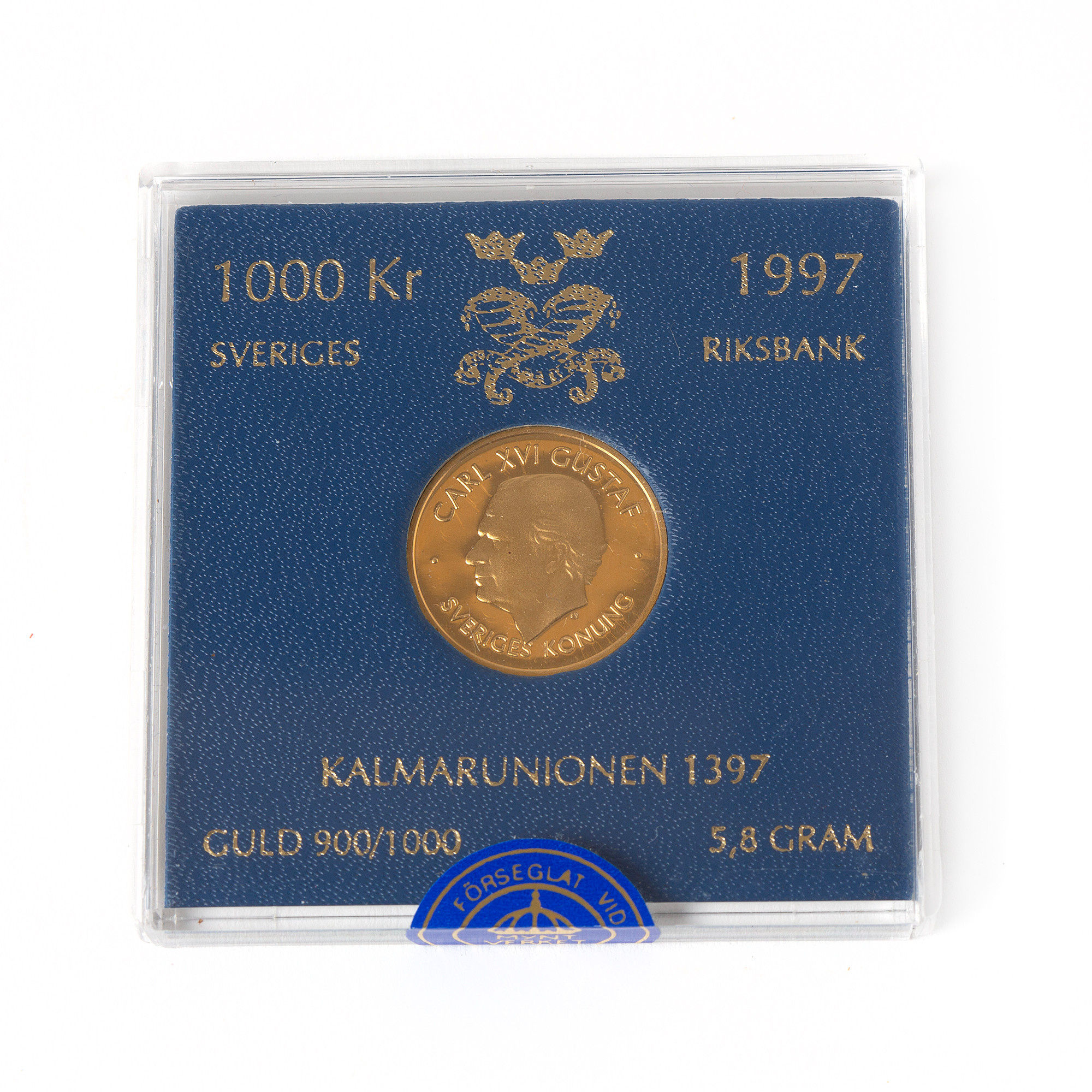 MYNT, 21,6K guld, 1000 kr, Kalmarunionen 1397, 1997.