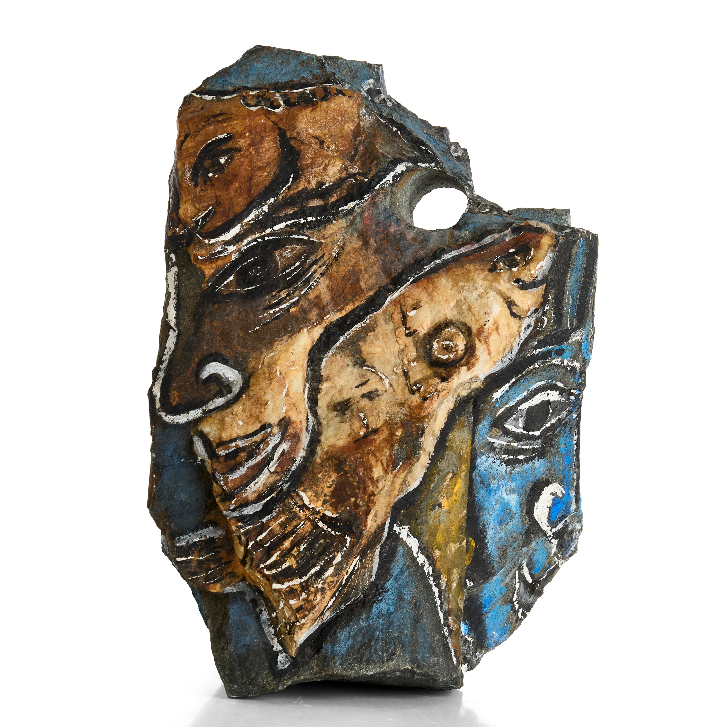 DAGMAR GLEMME (SVERIGE, FÖDD 1942). Skulptur, Figurkomposition, signerad, bemålad sten, vikt: ca 20.5 kg.