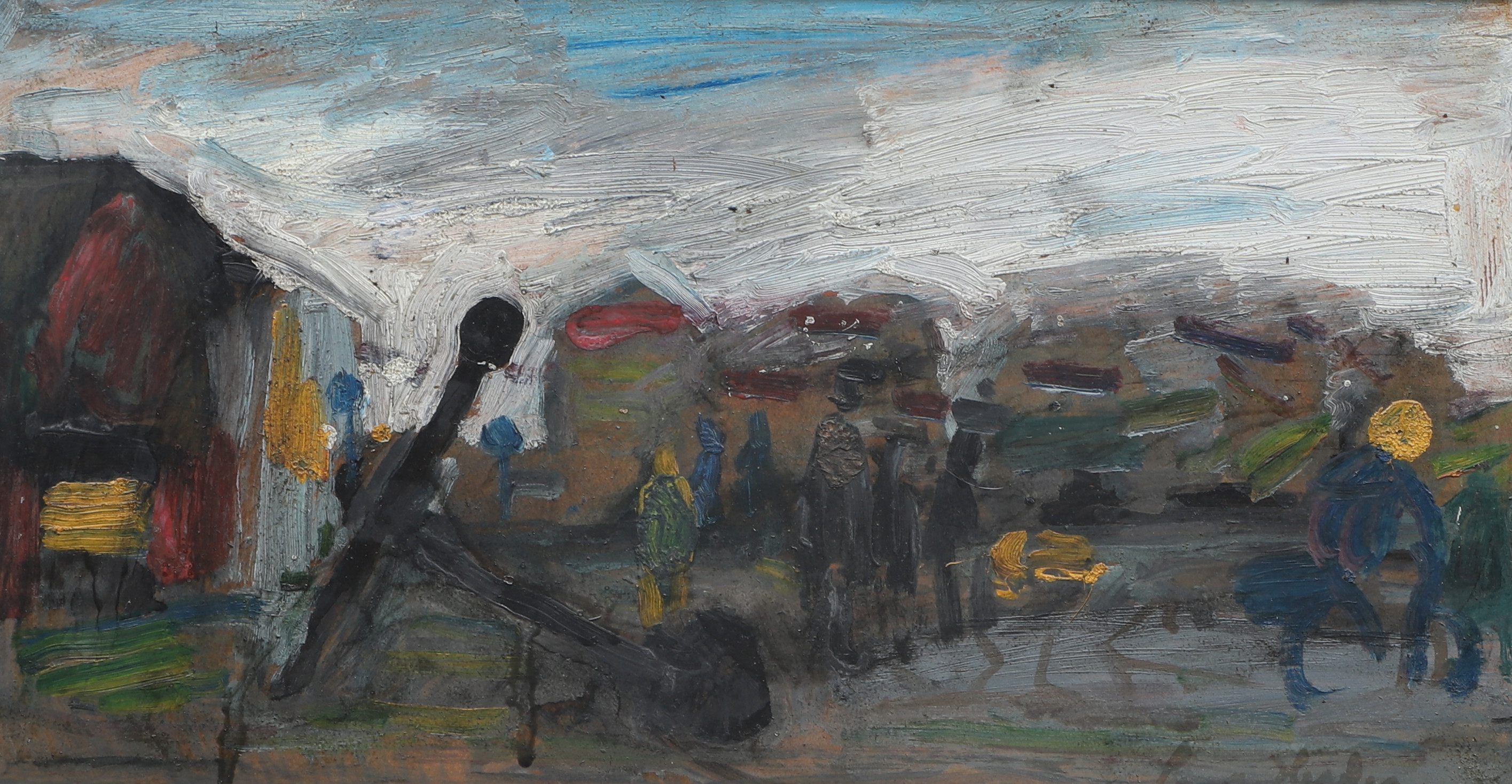 LARS HERDER. Olja på pannå, figurscen, signerad, 1900-tal.