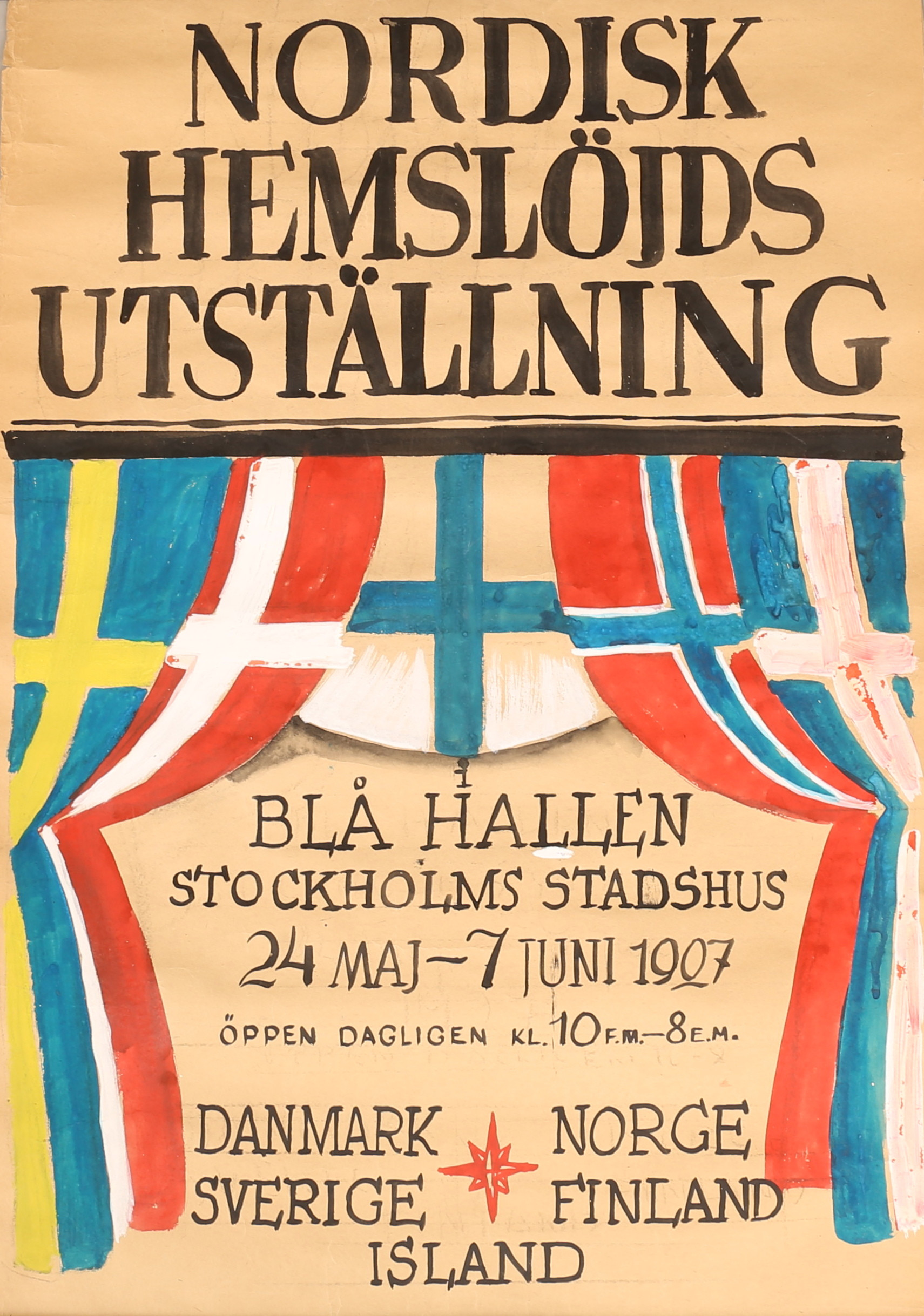 GEORG DAHLBECK. Blandteknik, original till affisch Nordisk hemslöjdsutställning Stockholm 1927.