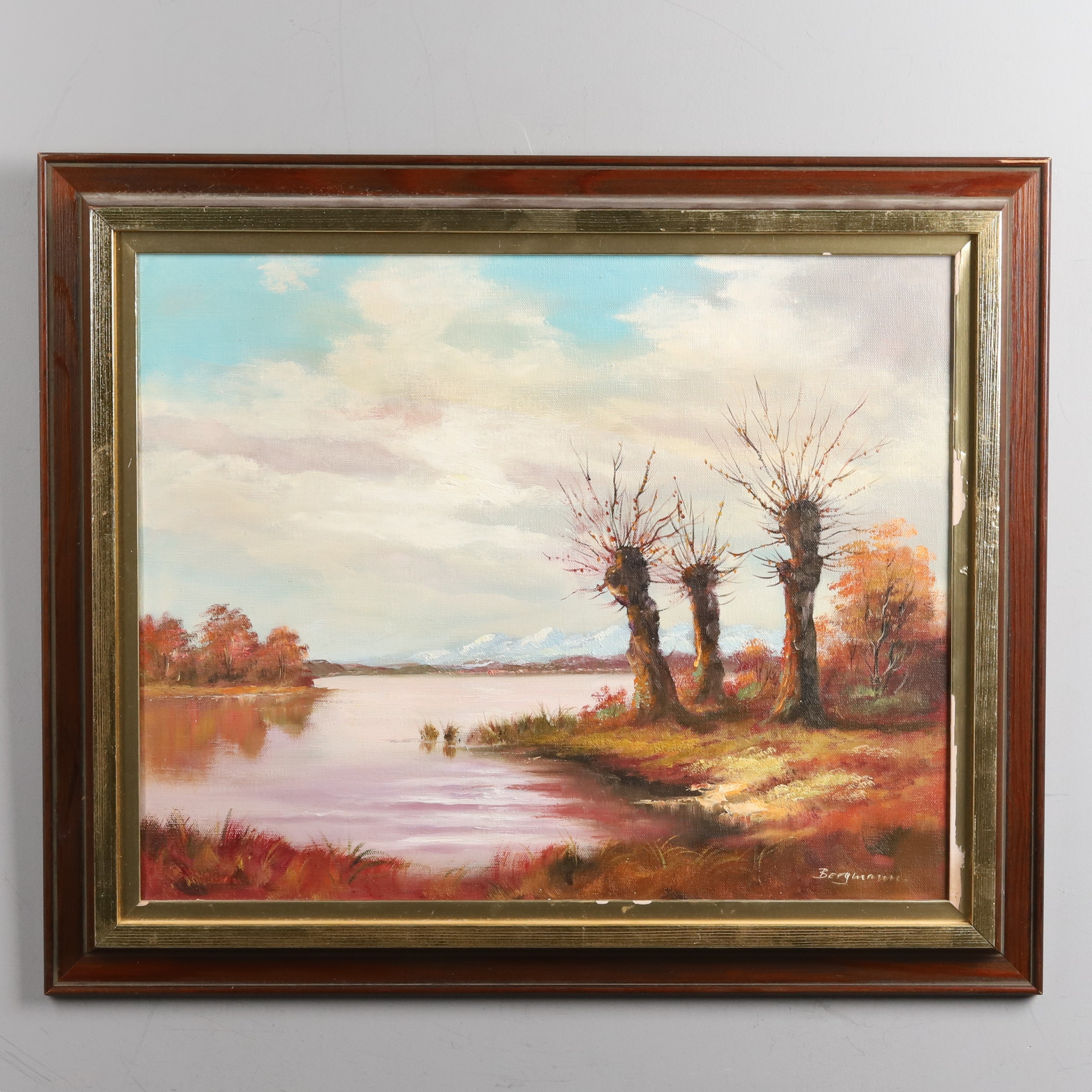 OIDENTIFIERAD KONSTNÄR. olja på duk, "Sjömotiv", signerad Bergmann, Tyskland.