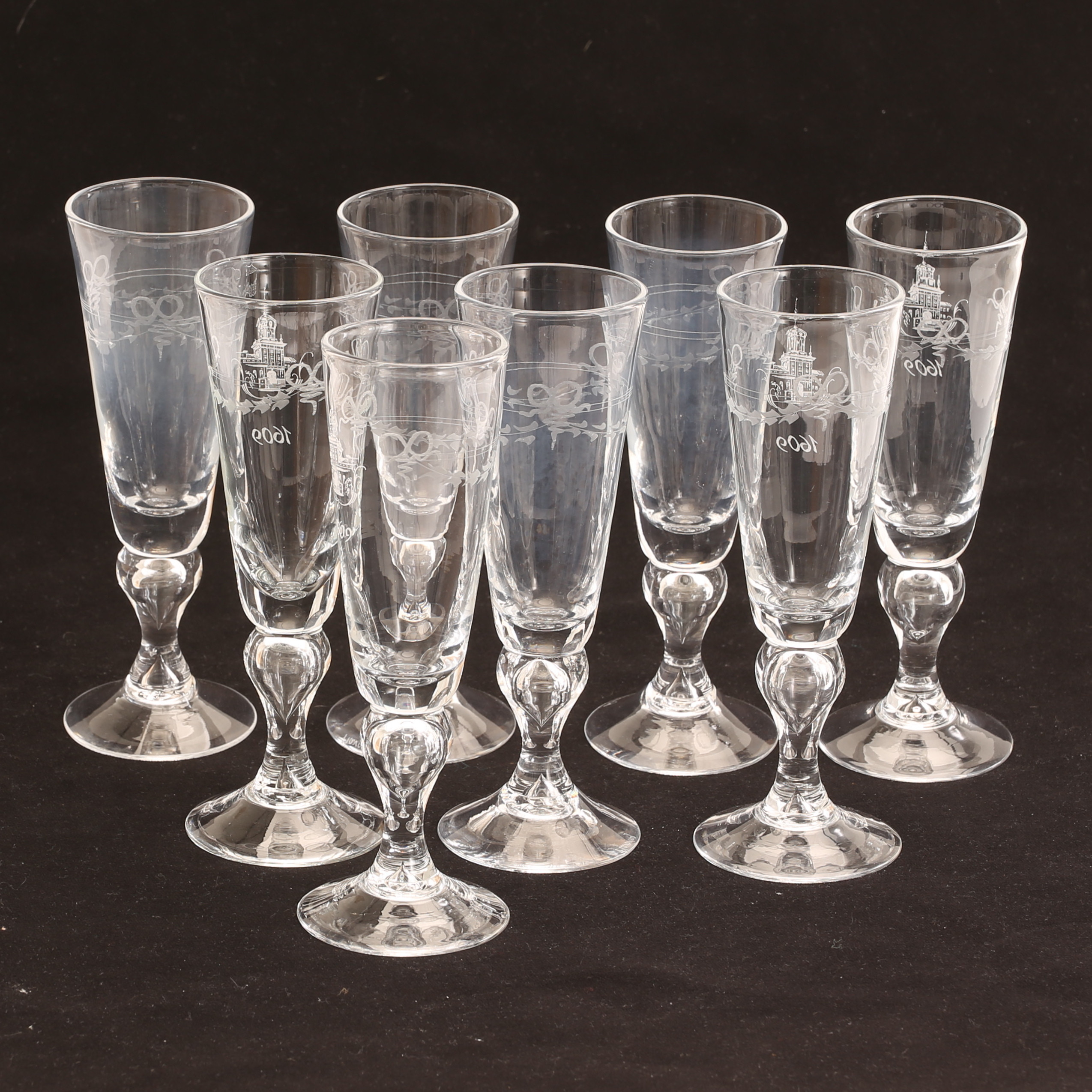 CHAMPAGNEGLAS, 8 stycken, "Antik", Reijmyre.