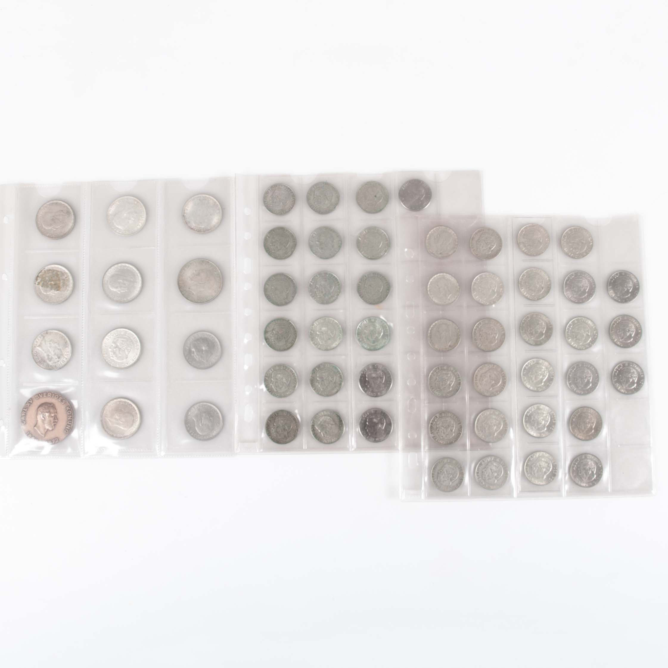 MYNT. Sverige, Silver 38 st 1 kr, 8 st 2 kr, 1 st 5 kr.