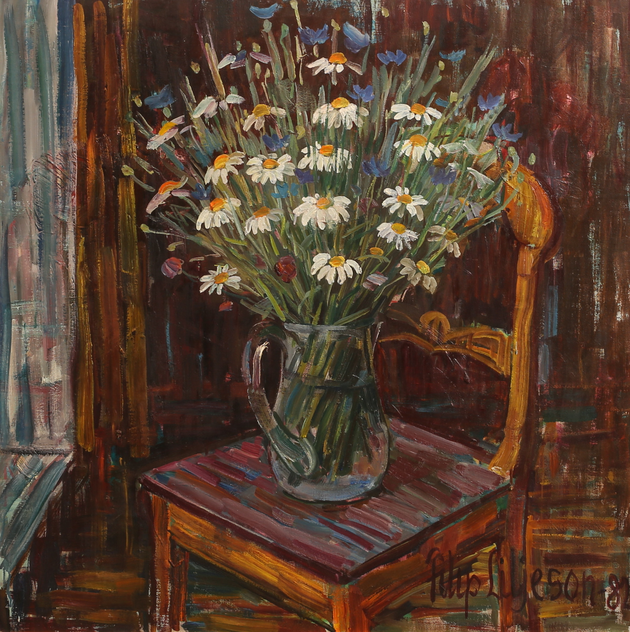 FILIP LILJESON. Olja på duk, blomsterstilleben, signerad, daterad 1982.