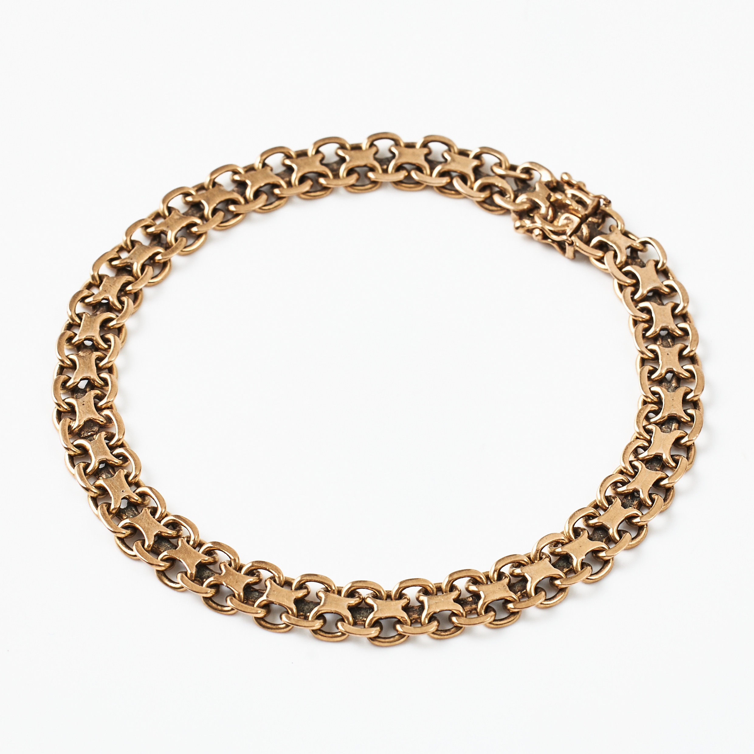 ARMBAND, 18 k guld, x-länk, utländsk stämpel.