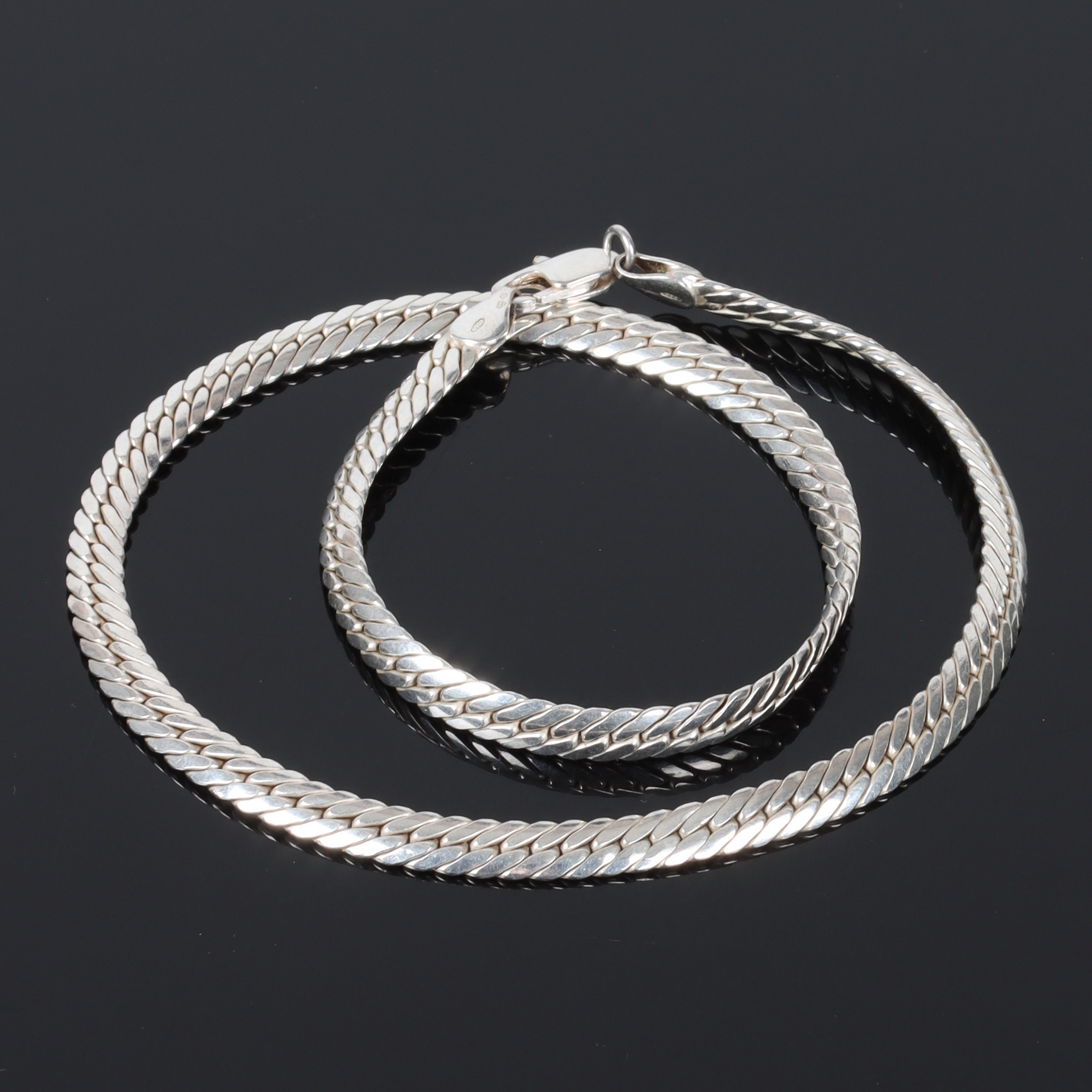 COLLIER, sterlingsilver, flätad länk, Italien, 1900-tal.